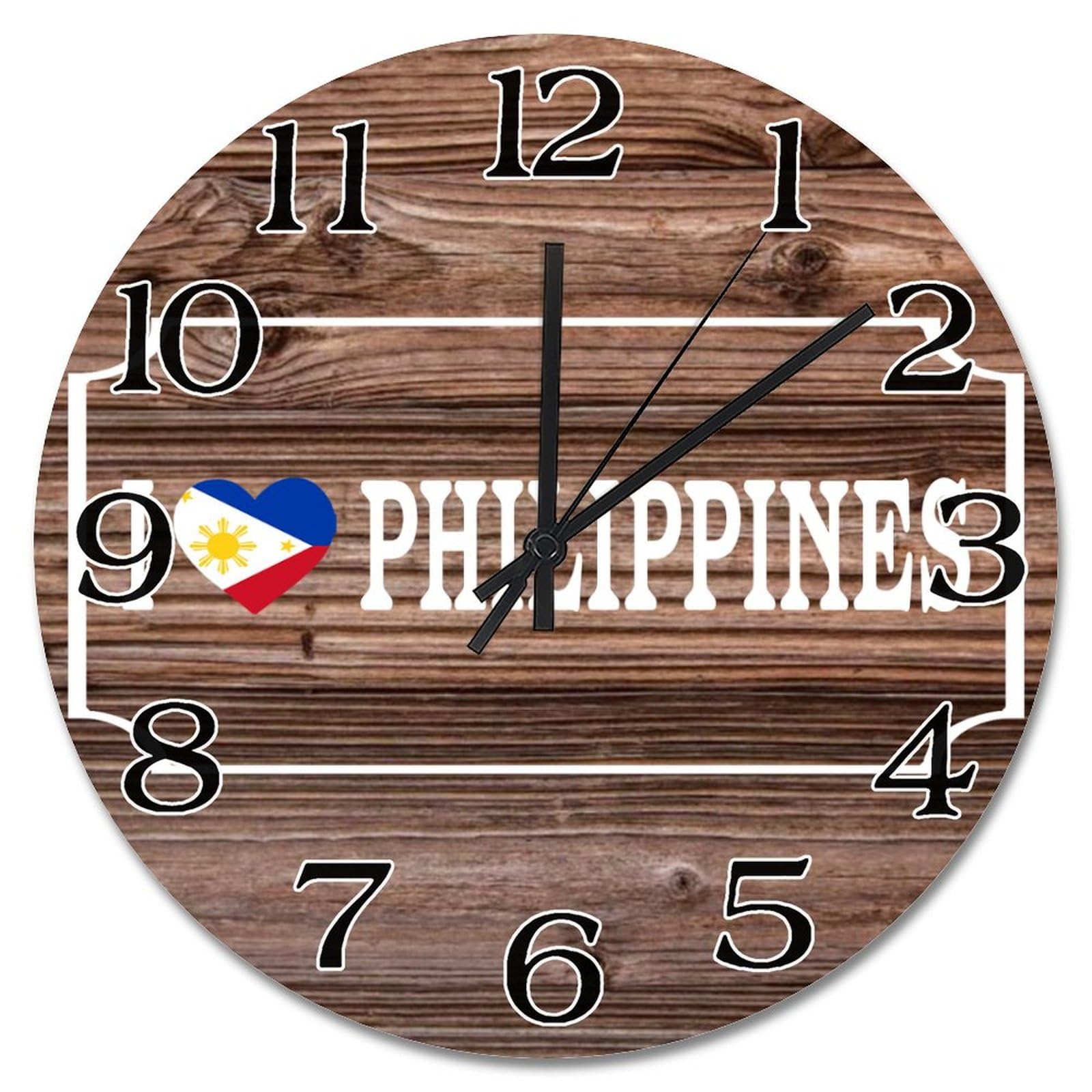 Horloge murale en bois Philippines silencieuse sans tic-tac 30cm