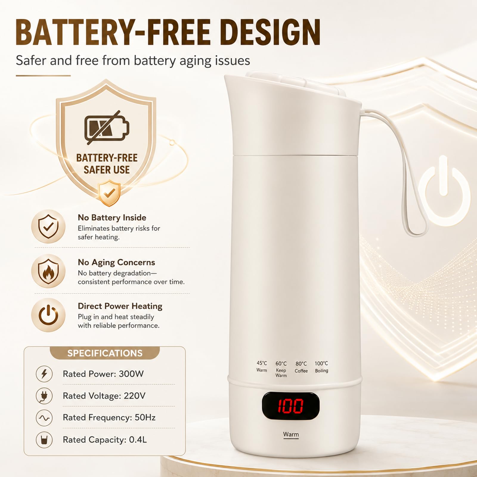 400ML Bollitore Elettrico da Viaggio, 4 Livelli di Regolazione Della Temperatura Mini Bollitore da Viaggio Portatile, Bollitore Elettrico Piccolo in Acciaio Inox 304 con Spegnimento Automatico