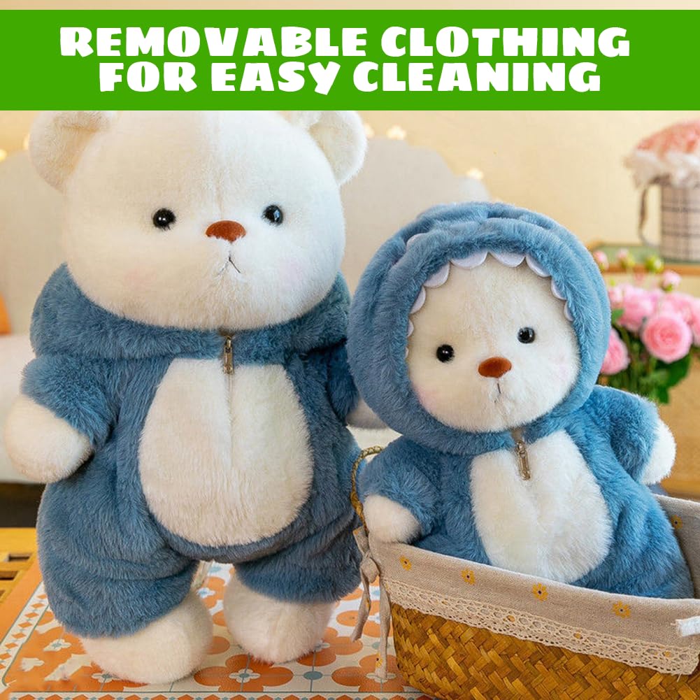 Orsacchiotto di peluche con costume da squalo, orso di peluche di 40 cm, peluche interattivo con costume con cerniera, decorazione per la stanza, regalo per bambini, ragazzi e ragazze, compleanno (Blu