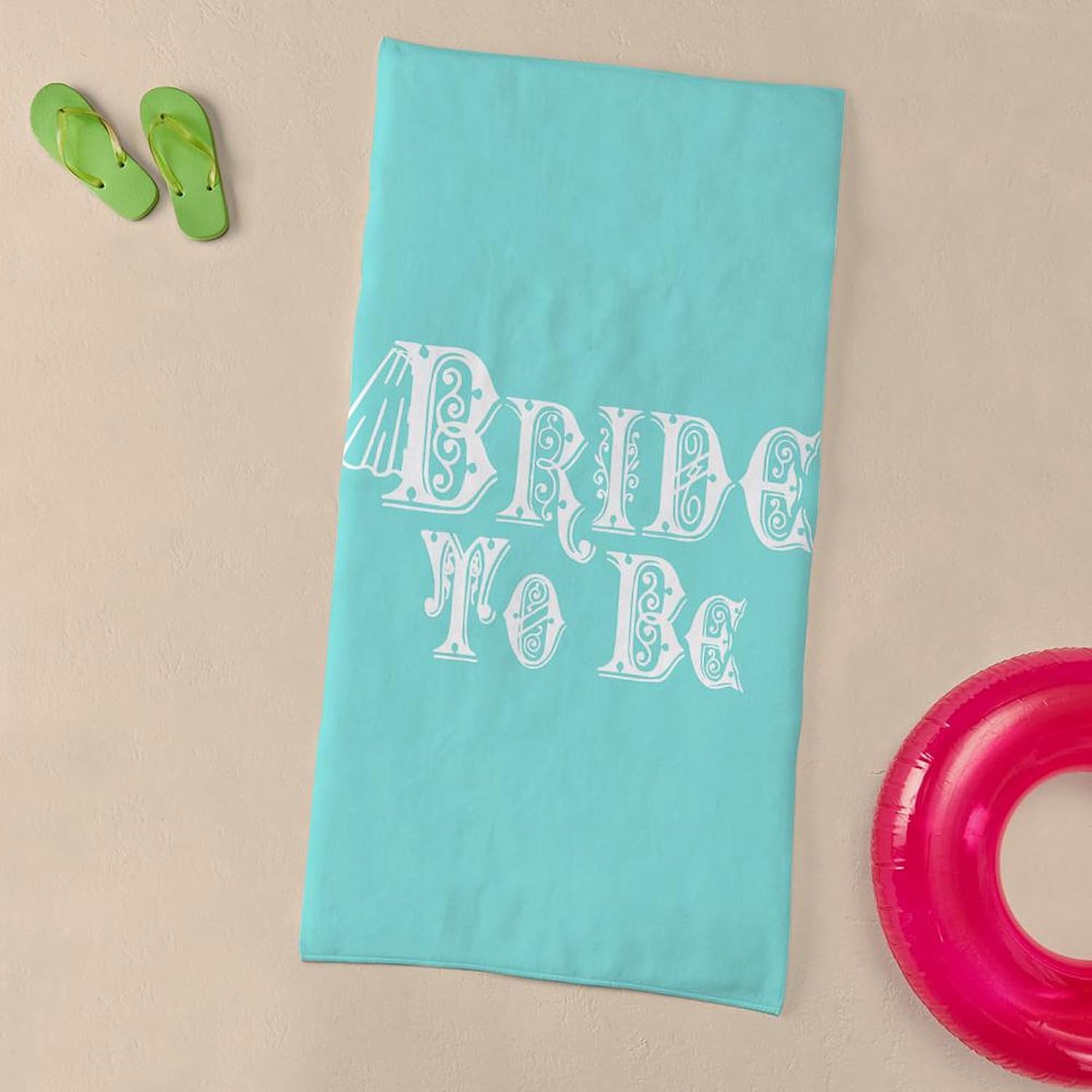 CafePress Bride to Be with Veil, Fancy White Type Teal Beach 30"x60" Absorbent Cotton Back, Soft Beach, Pool Towel
