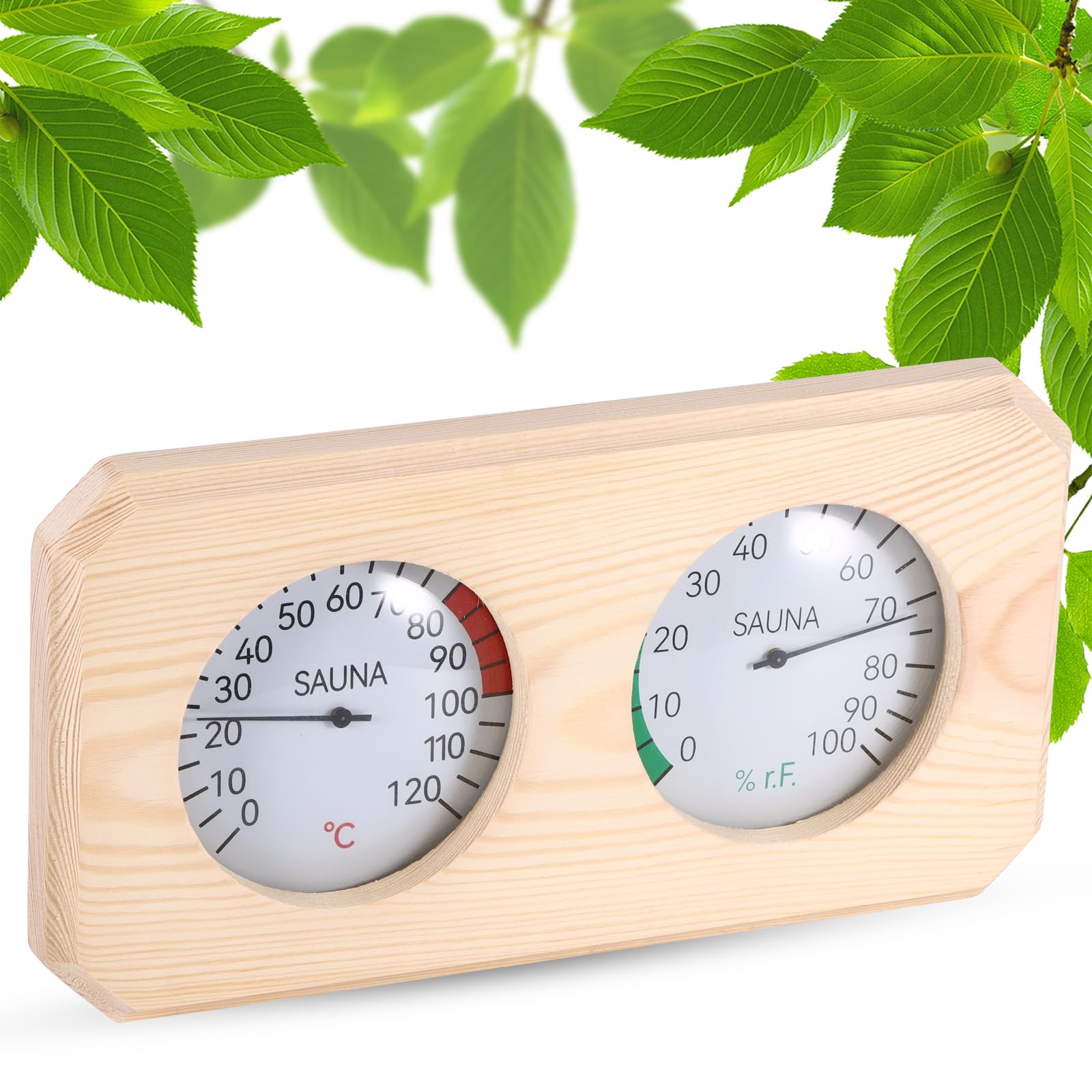 Sauna Thermometer 2-In-1, Rectangle Wood Sauna Thermo-Hygrometer, 0-120℃ High Accuracy, Thermometer Humidity Meter Sauna Accessories for Steam Room Sauna Room