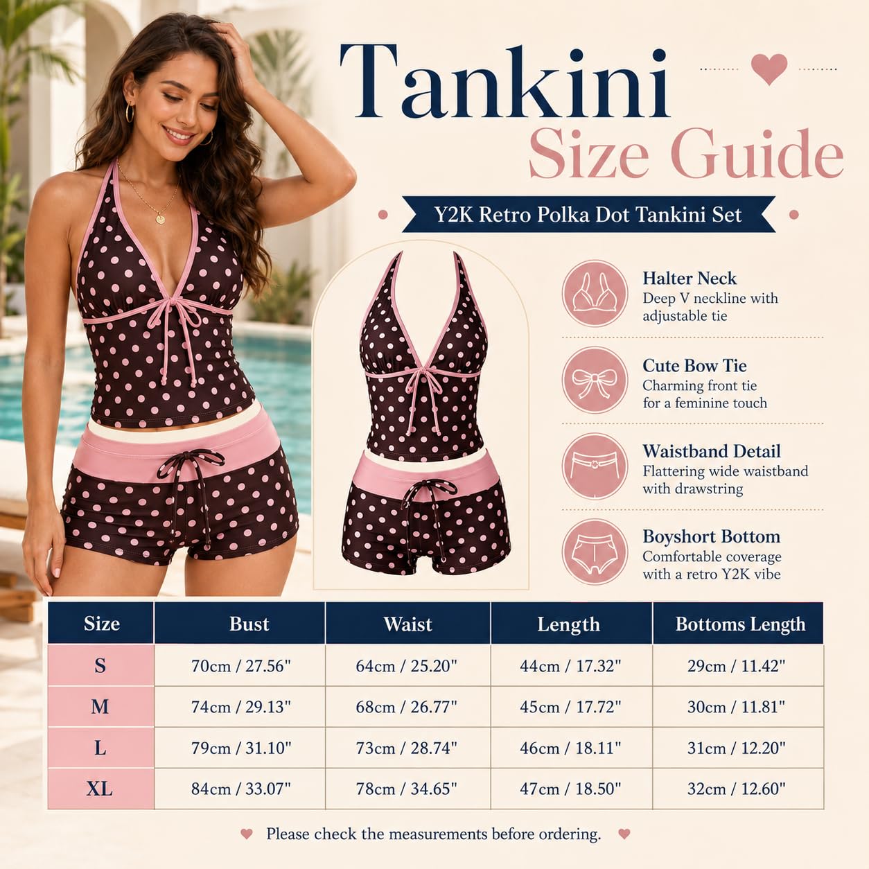 Tankini Y2K, Damen Y2k Tankini Set Zweiteilige Neckholder Badeanzug Polka Dot Bikini Swimsuits Push Up Oberteil mit Shorts V Ausschnitt Bademode 2000er Sommer Urlaub Strand Outfit