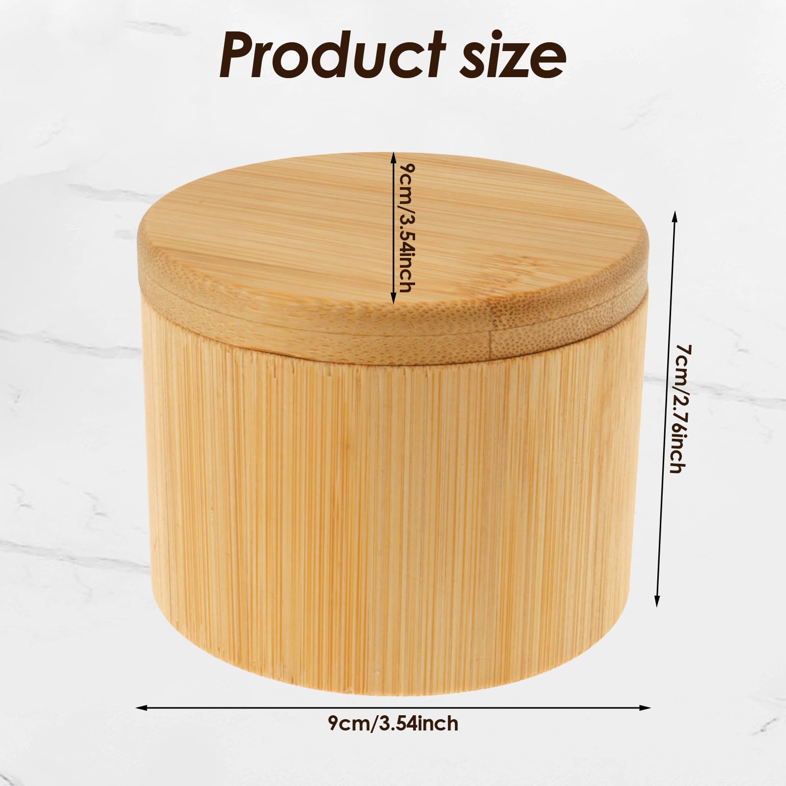 2 cuencos de bambú para sal y pimienta, caja de especias de bambú con tapa giratoria y cuchara integrada, contenedor redondo de sal para encimera, caja de almacenamiento de sal para almacenar pimienta