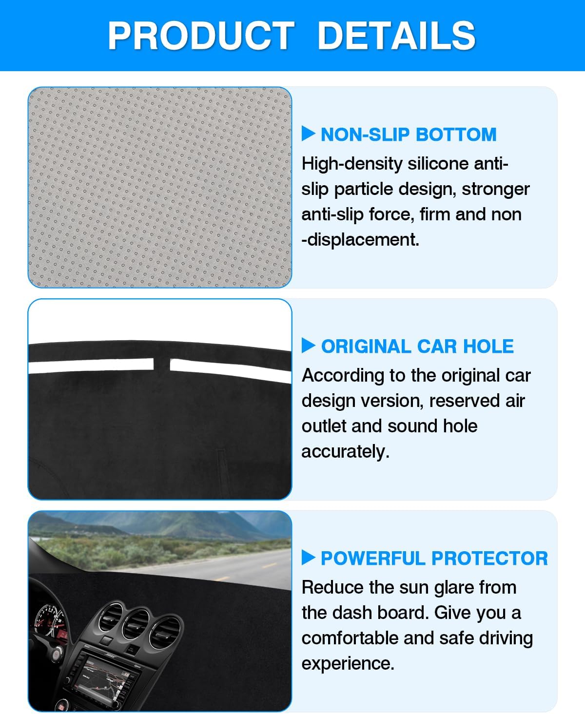 Autorder Dashboard Cover Mat Fit for 2007-2012 Nissan Altima Accessories Dash Cover Flannel Dash Mat Sunshade Glare UV Rays Protector