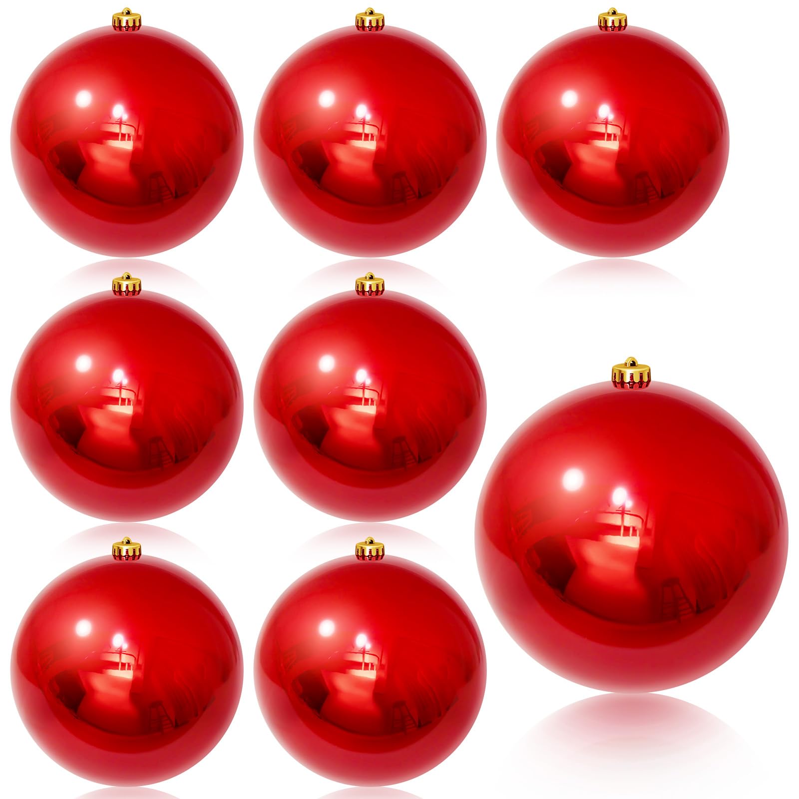 8 Pcs 8'' Christmas Ball Ornaments Plastic Balls UV Resistant and Waterproof Christmas Big Shiny Balls Christmas Tree Ornaments for Holiday Indoor and Outdoor Ornament(Dark Red)