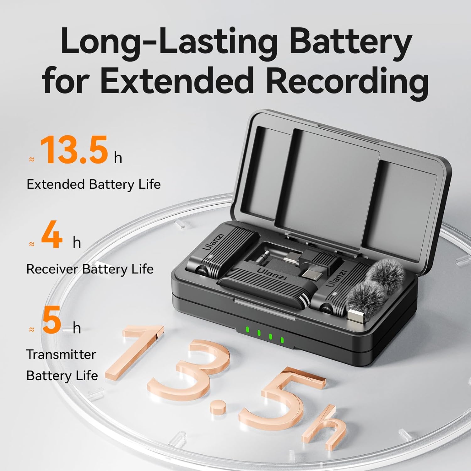 ULANZI A100 Wireless Lavalier Microphone Lapel Mic for Camera and Phone w USB C/3.5mm/Plug, 32KHz 16Bit, Noise Cancellation, 13.5-Hour Battery, Clip on Microphone for Video Podcast Vlog YouTube