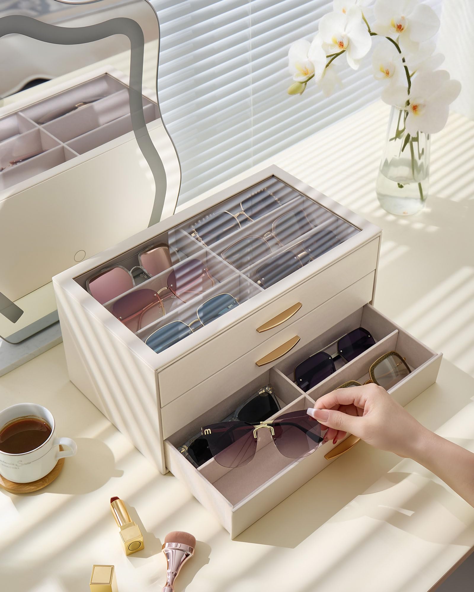 Lolalet Damski organizer na okulary przeciwsłoneczne, uchwyt na okulary z szufladą