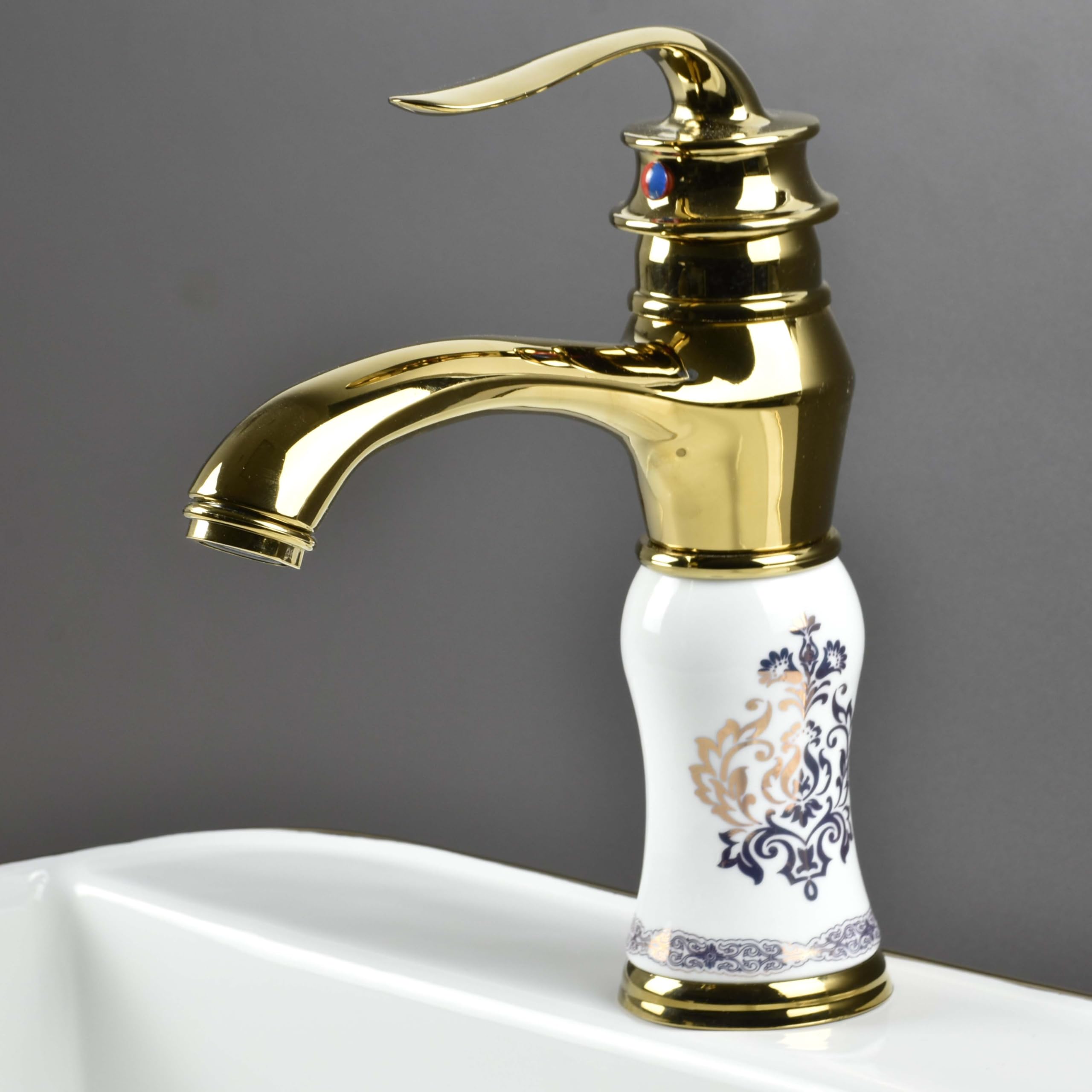 InArt Gold White Finish Basin Pillar Cock Tap Faucet for Wash Basin, Hot & Cold Water Mixer, Single Handle, Waterfall Design, Table Mount/Deck Mount (Gold White 2) (B0D8TCPRZH) Amazon Price History, Amazon Price Tracker