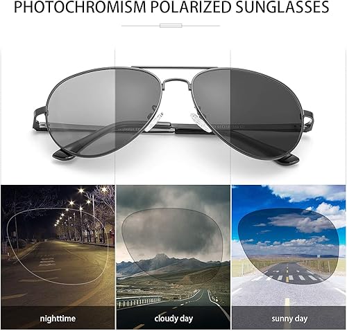 Miniatura 5 de SODQW Gafas de sol fotocrómicas polarizadas para hombre, gafas de sol deportivas de aviador, protección UV 400 con marco de metal grande