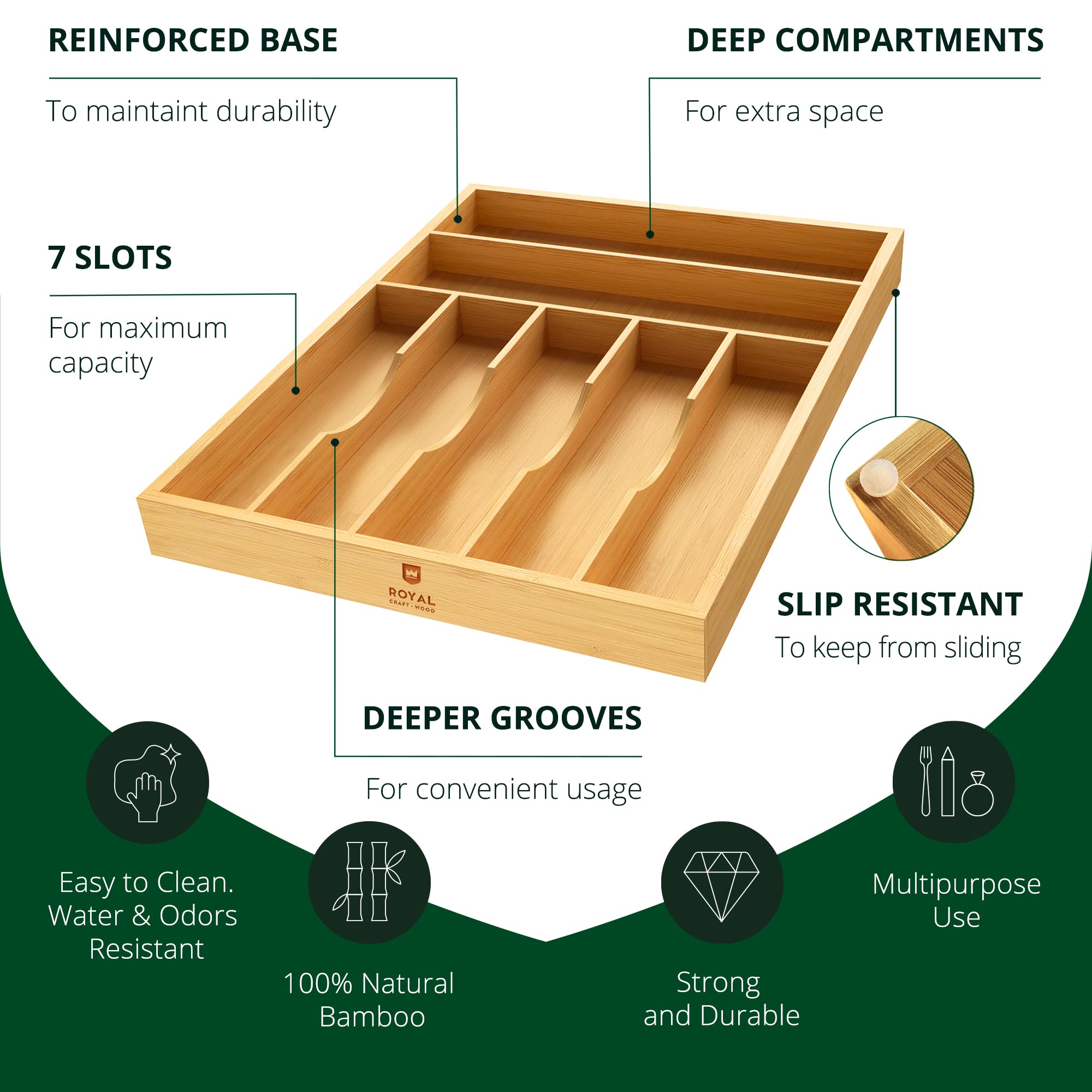 Luxury Bamboo Kitchen Drawer Organizer Silverware Organizer and