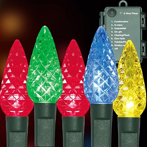 Vista 14 de 50LED C6 luces, cable verde, caja de batería impermeable, múltiples funciones, temporizador, blanco cálido Blanco cálido C6