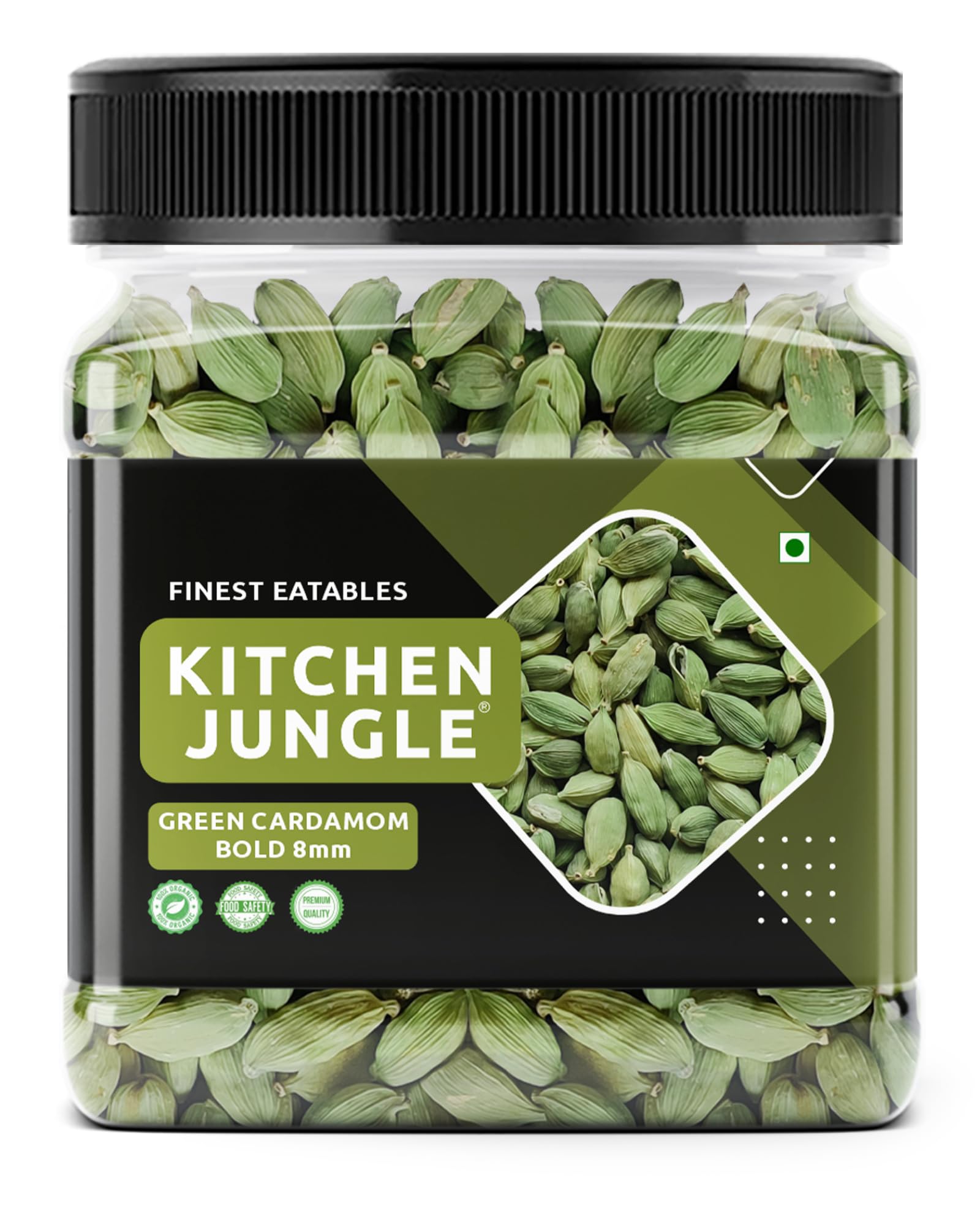 Kitchen Jungle Premium Green Cardamom (Elaichi) 100 Gm - Bold 8mm Size, Aromatic Spice for Culinary Delights