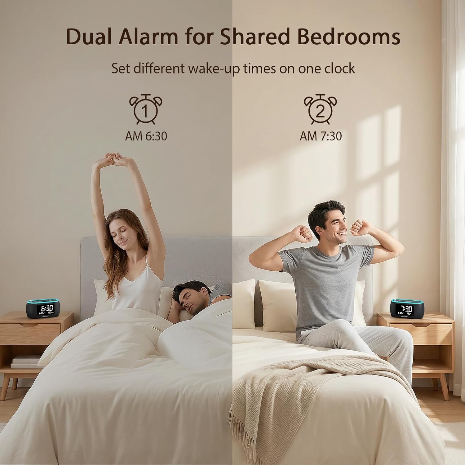 HOUSBAY Digital Alarm Clock Radio for Bedrooms, Phone-Free Wake-up with Dual Alarm, Night Light, Small Radio Clock for Bedside