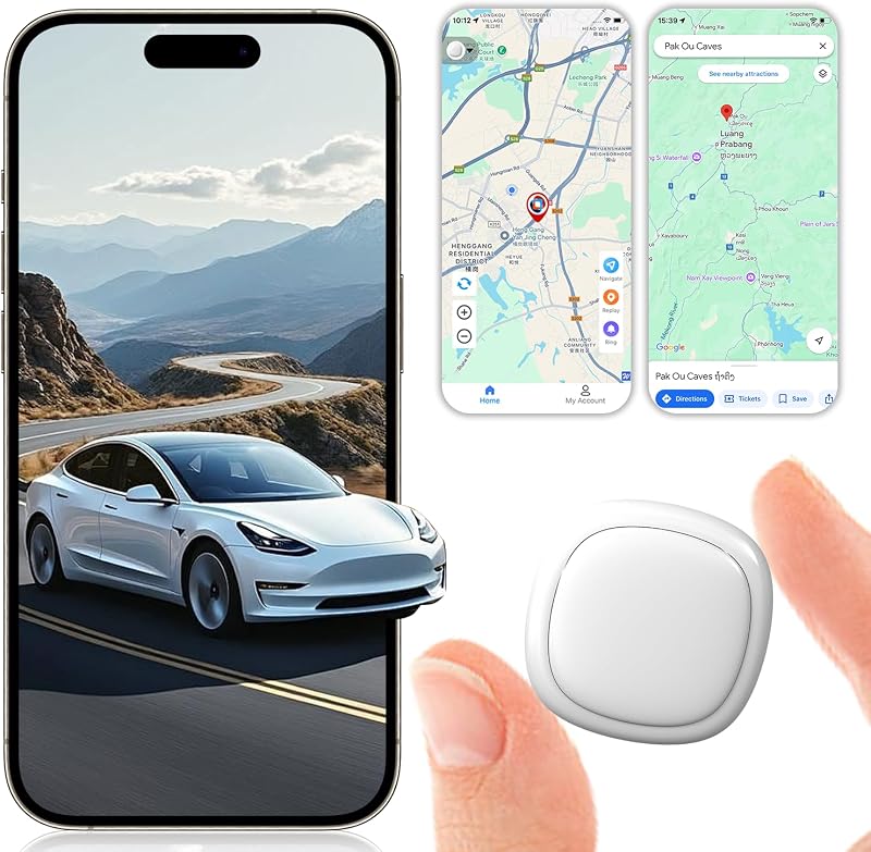 Rastreador de vehículos GPS, no requiere suscripción ni tarjeta SIM, iOS y Android | Actualizaciones de ubicación en 1 minuto, batería reemplazable por 1 año, diseño magnético resistente al agua IPX7 para automóviles y más