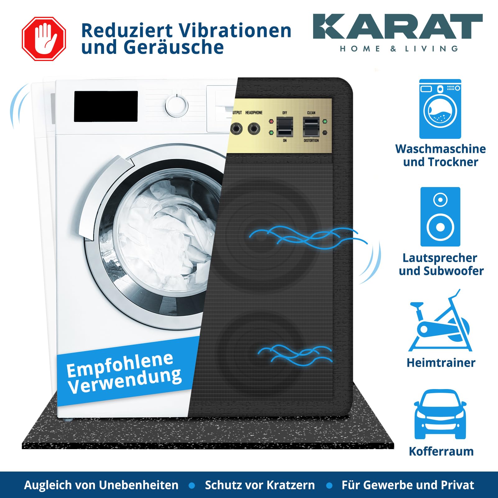 KARAT Tapis de protection de sol pour appareil de fitness - Tapis de course - Tapis de course - Tapis multifonction - Tapis d'entraînement - Tapis anti-vibrations insonorisant et amortissant les chocs