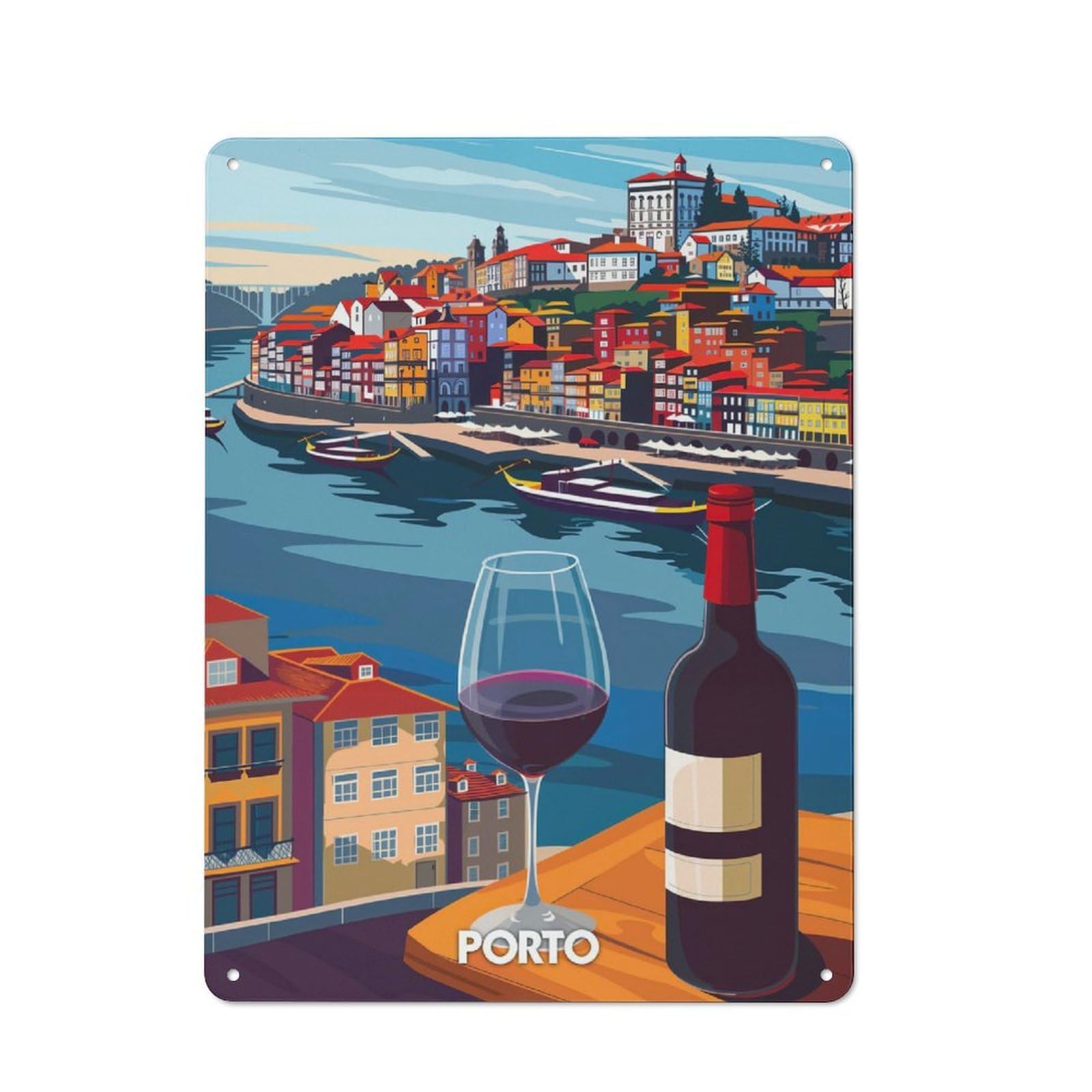 Junmoney Porto Wine Views Clean Industrial Metal Wall Decor 40X30cm, Industrial Metal Sign For Workspace, Cafe, Hallway Or Garage