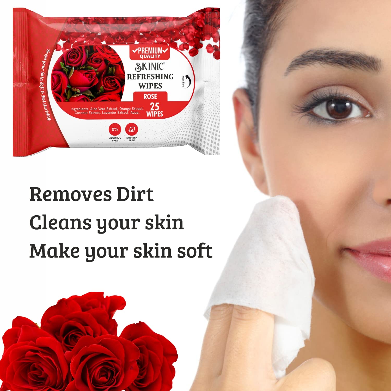 Skinic 100% Herbal Refreshing Wipes (Rose & Lemon) | Alcohol-Free & Chemical-Free | Gentle Face & Body Wipes for All Skin Types | Hydrating & Natural Cleansing Wipes | Travel-Friendly (25 Pulls) PACK OF 2 2