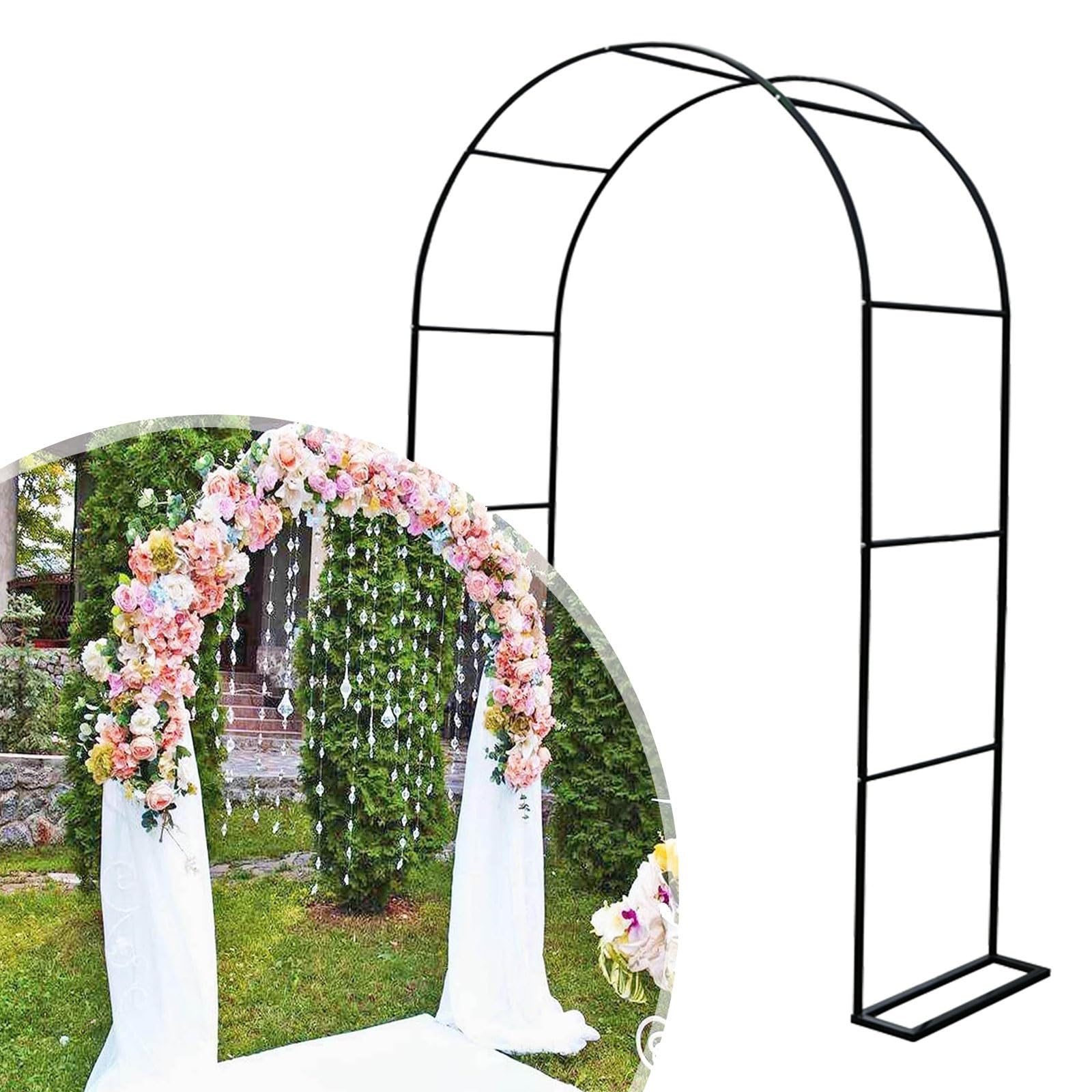 Metalowy łuk ogrodowy, pergola, altana 79/27/27,7 m, łuk kratowy do roślin pnących, łuk weselny, dekoracja imprezowa do użytku na zewnątrz lub wewnątrz (dł. 118 x szer. 16 x wys. 87)