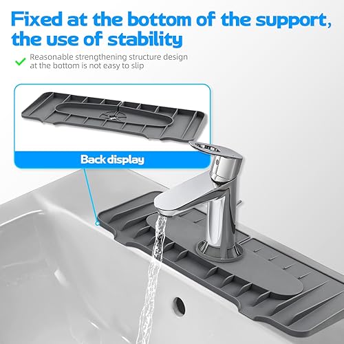 Miniatura 2 de Protector de salpicaduras de silicona para grifo, tapete de recogedor de agua para grifo de 14.25 pulgadas, tapete de silicona para fregadero de dos
