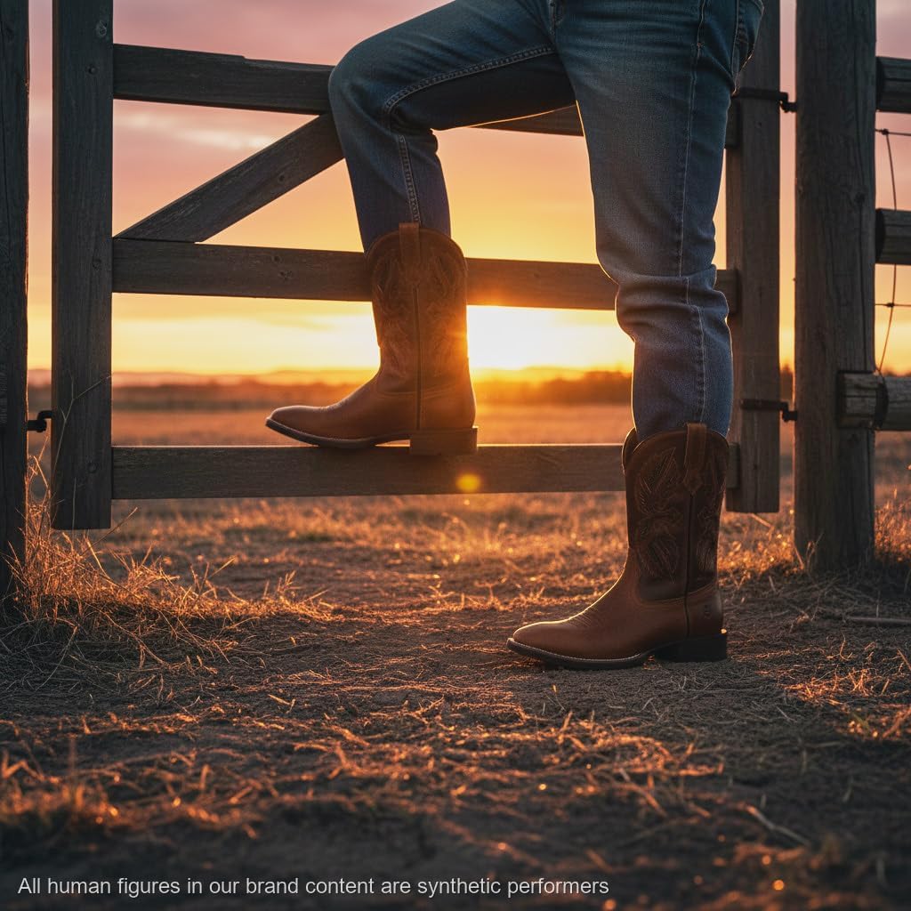 SUREWAY Cowboy Boots For Men - Mens Square Toe Western Boot,Oil/Slip Resistant,Durable Fashionable Classic Pull on 10 Inch Boots Mid Calf Wellington Boots