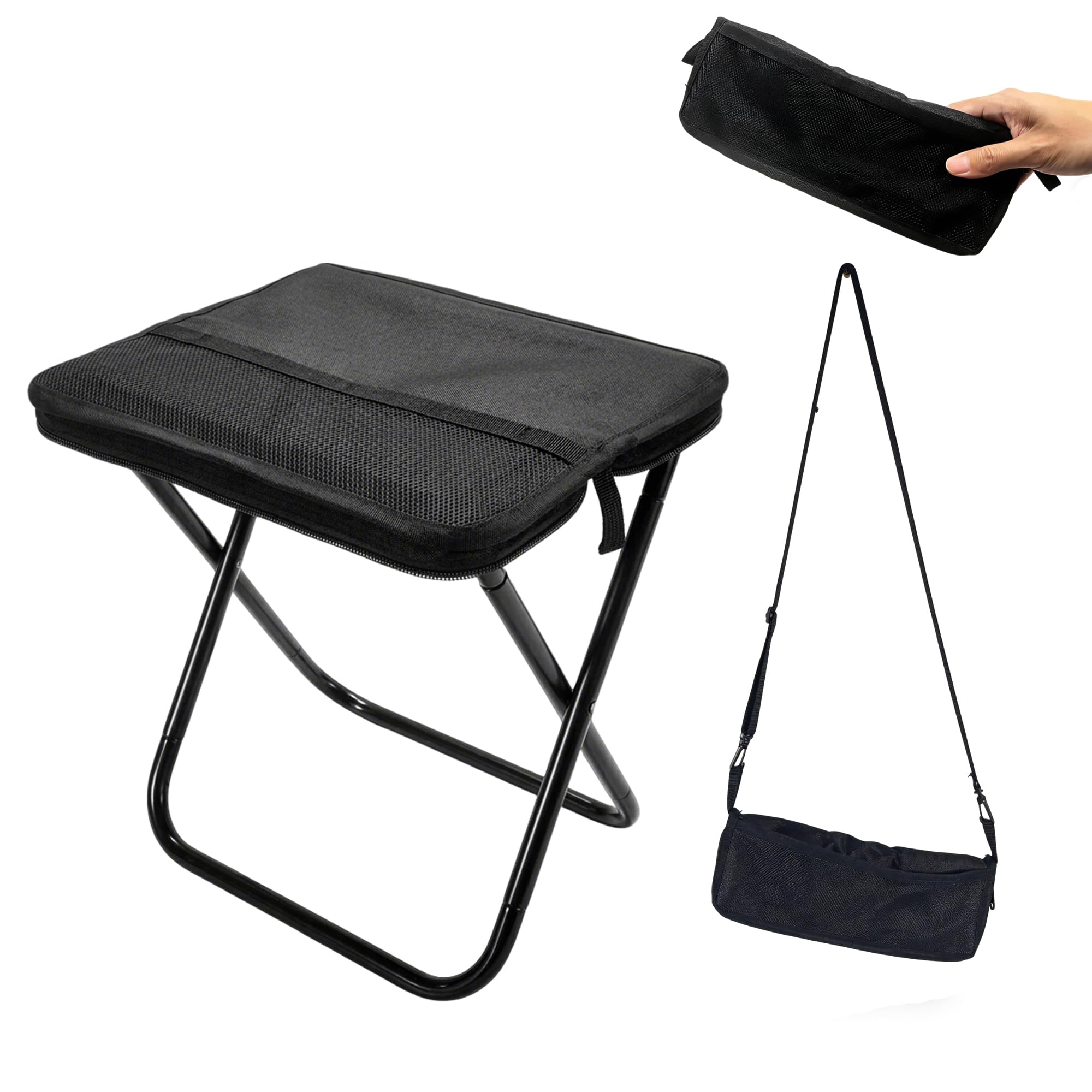 C hello cloud Ultra-Lightweight Folding Camping Chair with Storage Pocket, 7075 Aluminum, Supports 100kg, Portable Compact Foldable Chair with Carry Bag for Hiking, Festivals, Fishing,Black