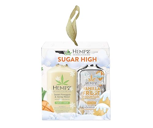 Hempz Sugar High Original Floral Banana (2.25 onzas) y Vanilla Frost Mountain (2.25 onzas) Loción hidratante corporal Set de regalo  Mini crema de