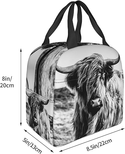 Miniatura 4 de VOOHDDY Bolsa de almuerzo térmica con aislamiento de vaca de las tierras altas para hombres y mujeres, contenedor reutilizable, impermeable,
