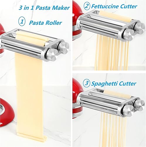 Miniatura 2 de Accesorio para hacer pasta para batidoras KitchenAid, juego 3 en 1 incluido rodillo de hojas de pasta, accesorios para cortador de espaguetis y