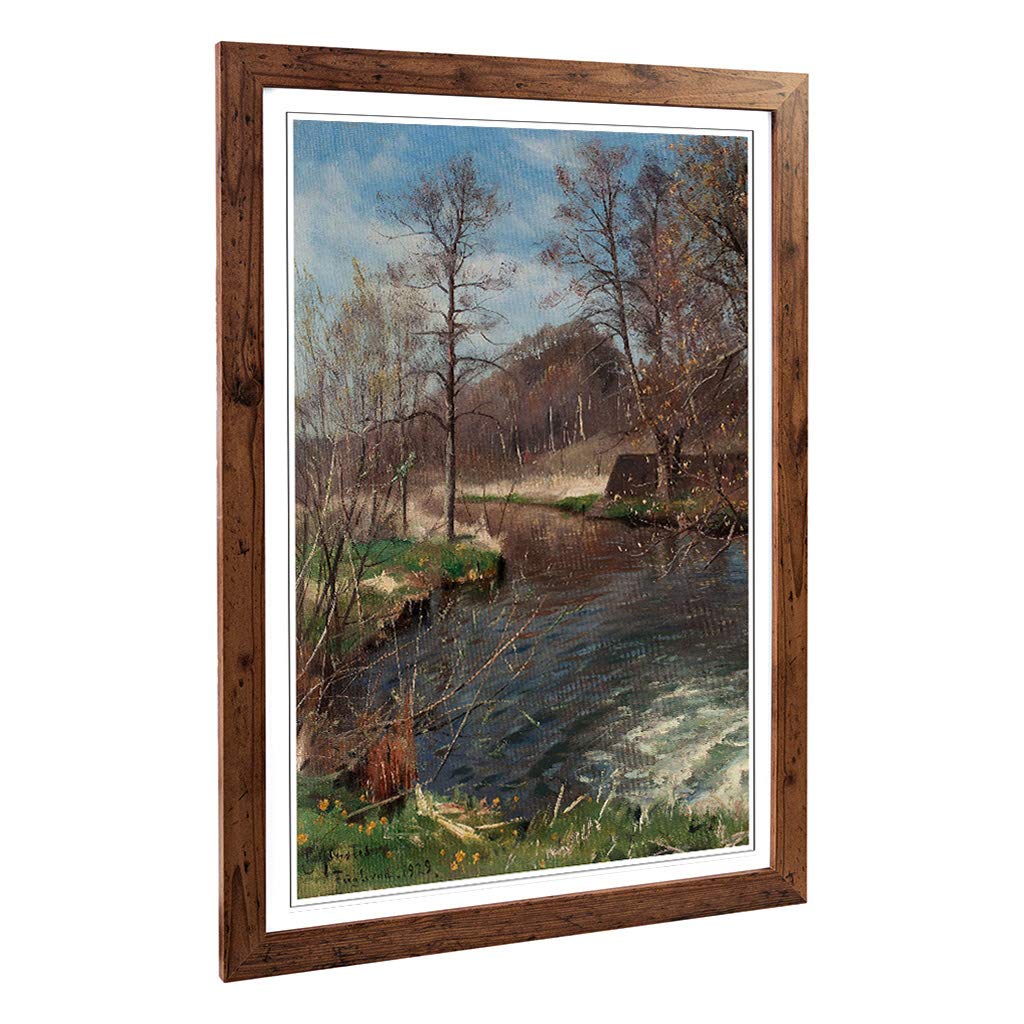 Big Box Art Framed Print of Peder Mork Monstead River Landscape Design | Wall Art Picture | Home Decor for Kitchen, Living Room, Bedroom, Hallway, Walnut, A2 / 24.5x18 Inch / 62x45cm