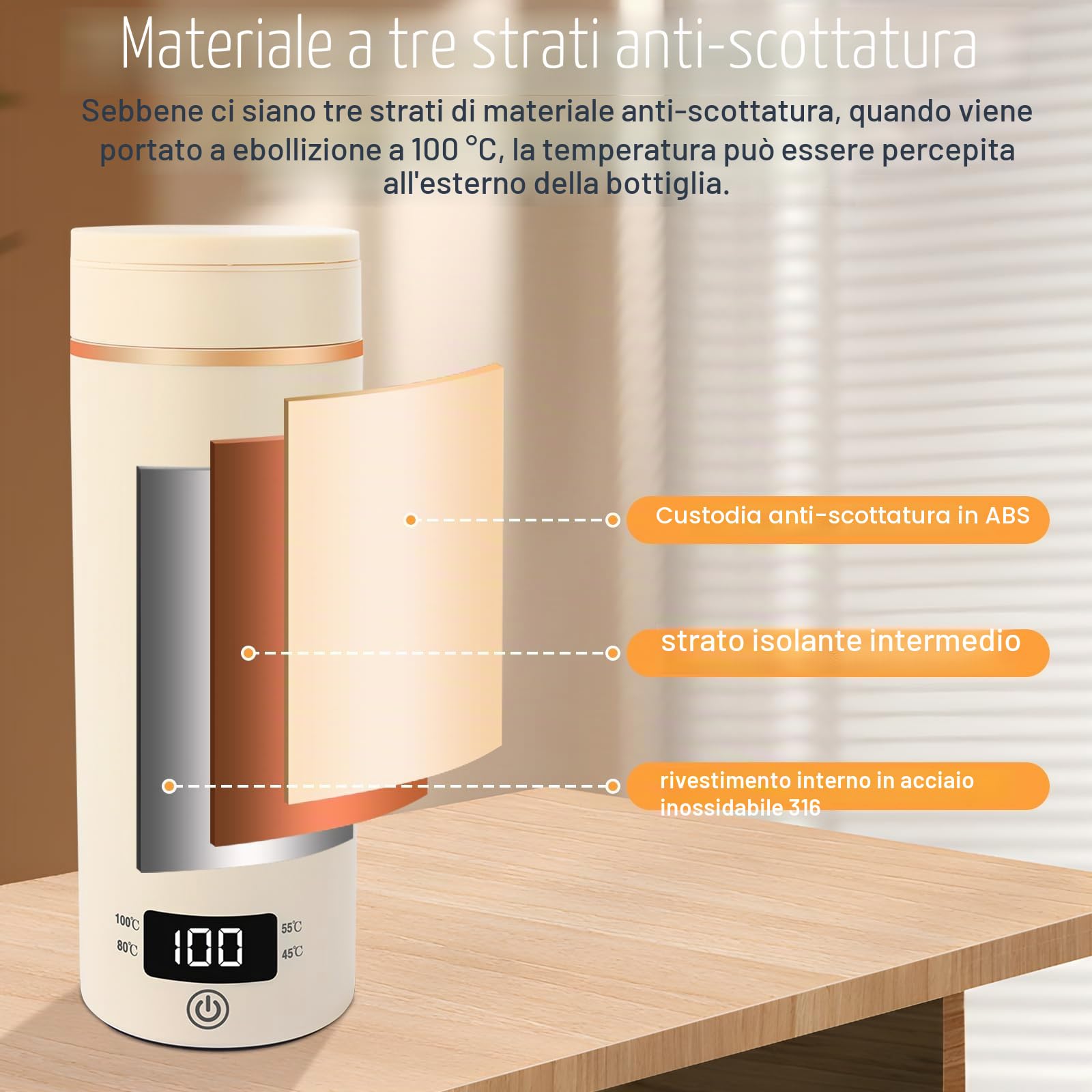 Bollitore da viaggio piccolo 0,5 litri (500 ML)/300 W, piccolo bollitore da viaggio per mini bollitore portatile in acciaio inox 316, riscaldamento spegnimento automatico per tè, caffè, latte per