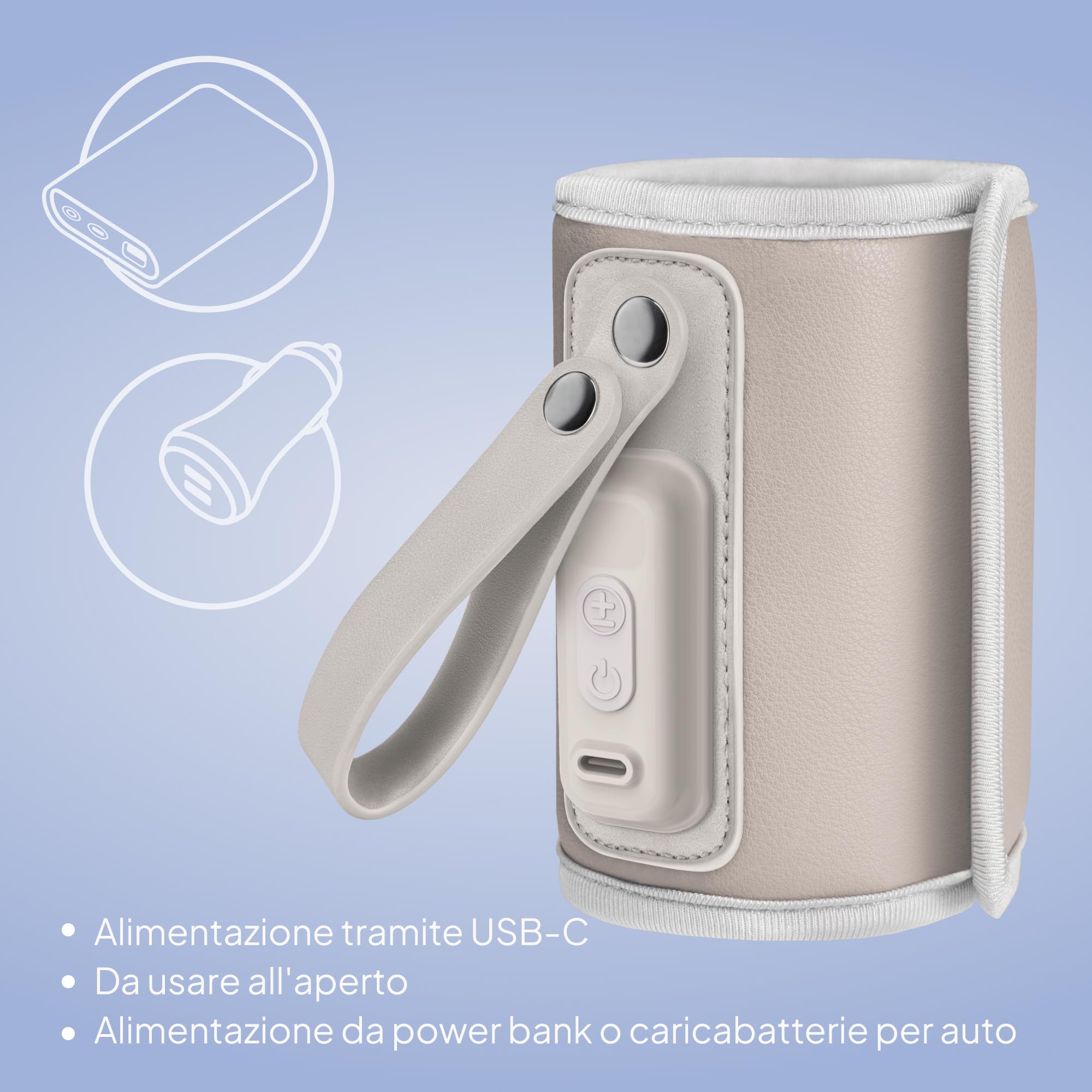 LIONELO Thermup Go Scaldabiberon portatile per mantenere la temperatura, Alimentato tramite il cavo USB Mantenere temperatura di latte e pappe neonato, Scaldabiberon auto, Senza BPA Piccolo e leggero