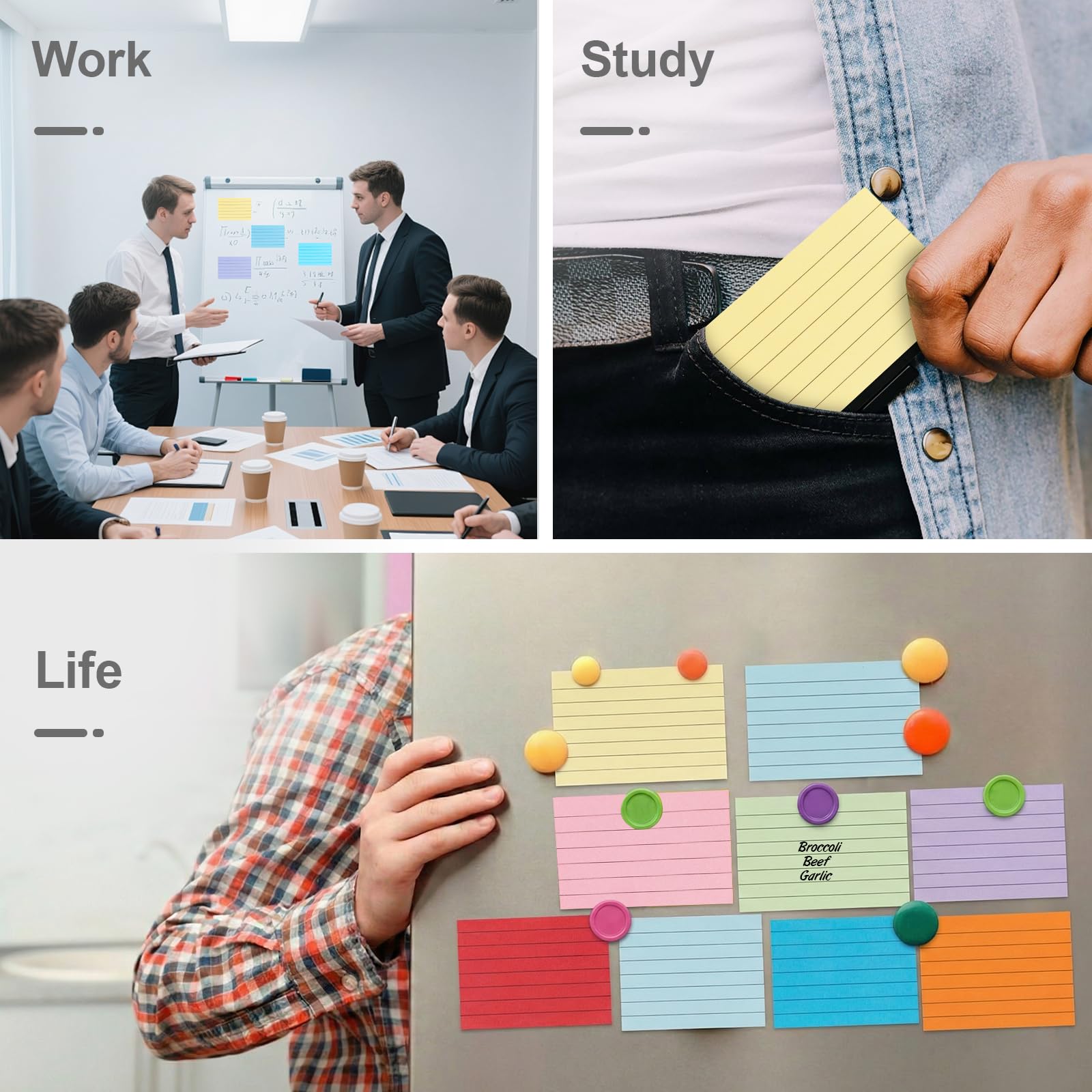Carehabi Cartoncini Colorati 1000 Pezzi A8, Flashcards a Righe per Ufficio, Scuola, Casa