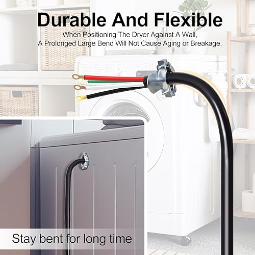 Miniatura 4 de TOPDC Cable de secado de 4 puntas, cable de alimentación para electrodomésticos de 30 amperios, cables en 4 colores con conectores de terminal de