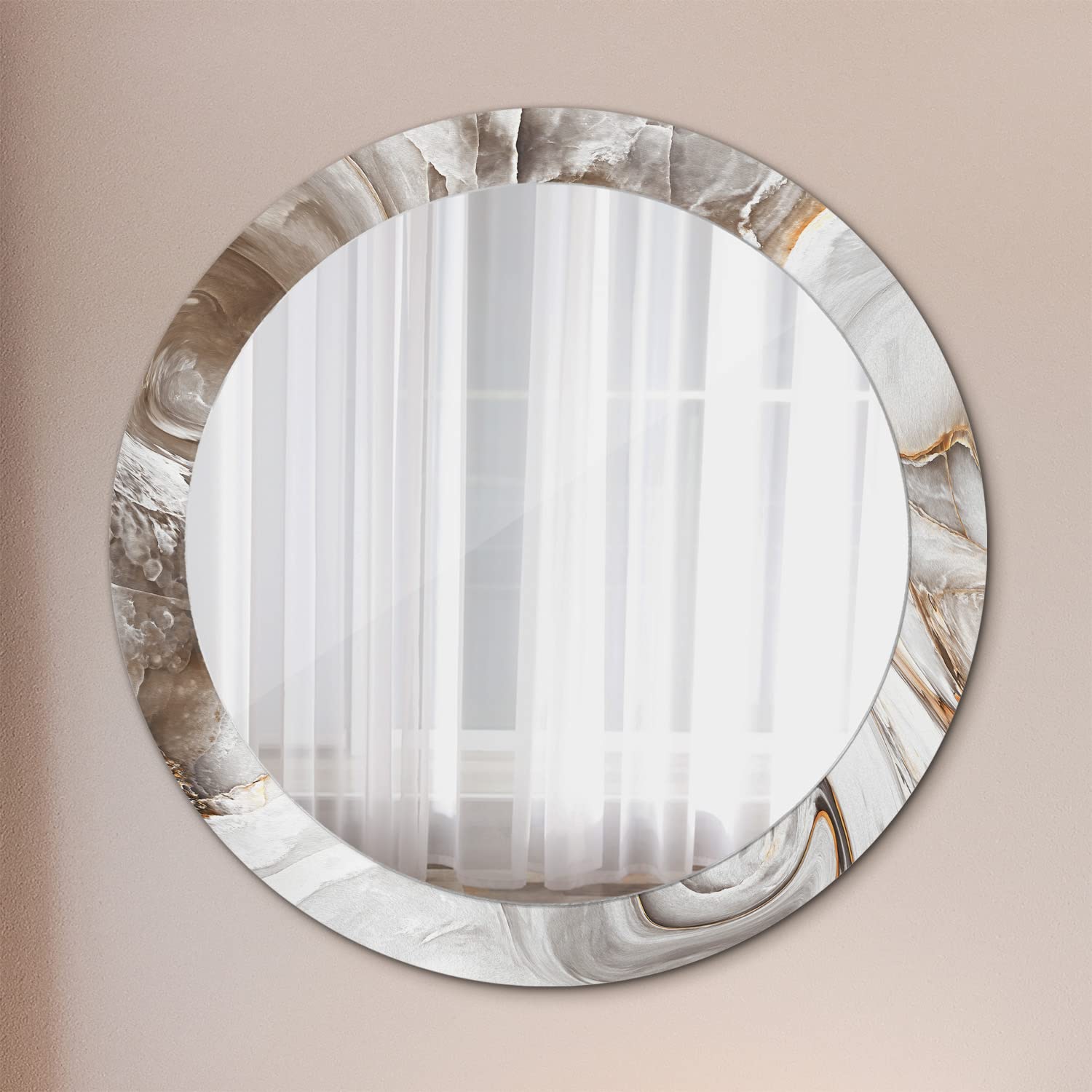 Tulup Per Il Bagno Specchio Rotondo Appeso fi80 cm Per Il Soggiorno - marmo chiaro