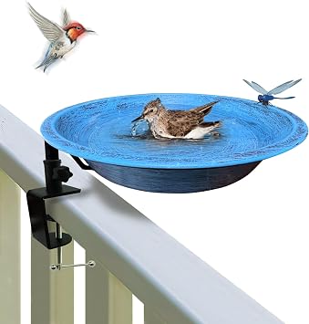 Bird Bath Outdoor Metal Birdbath Deck Mounted, Bird Baths with Adjustable Sturdy Metal Clamp for Deck Railing Balcony Yard Garden Decoration | 2-in-1 Birdbath & Feeder, Adjustable Sturdy Clamp, No-Tool Setup, Weather Rust Resistant, Balcony Deck, Gift for Bird Lovers