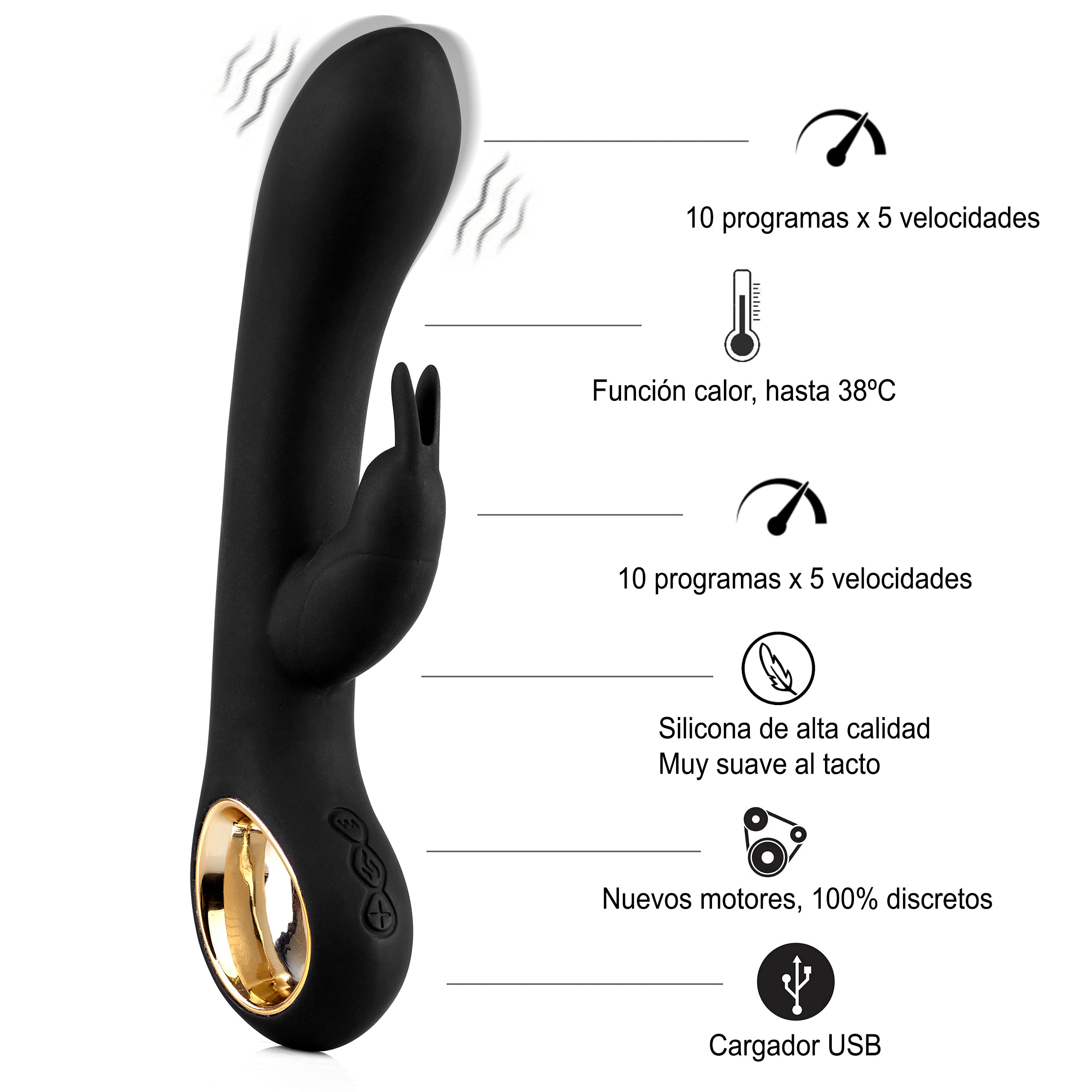 HUGBOX BUNNY Vibrador Conejito 50 programas, Estimulador Punto G, Juguete Sexual Mujer, Juguete Erótico, Sex Toy, Consolador, Función Calor. Silencioso, Suave y Potente