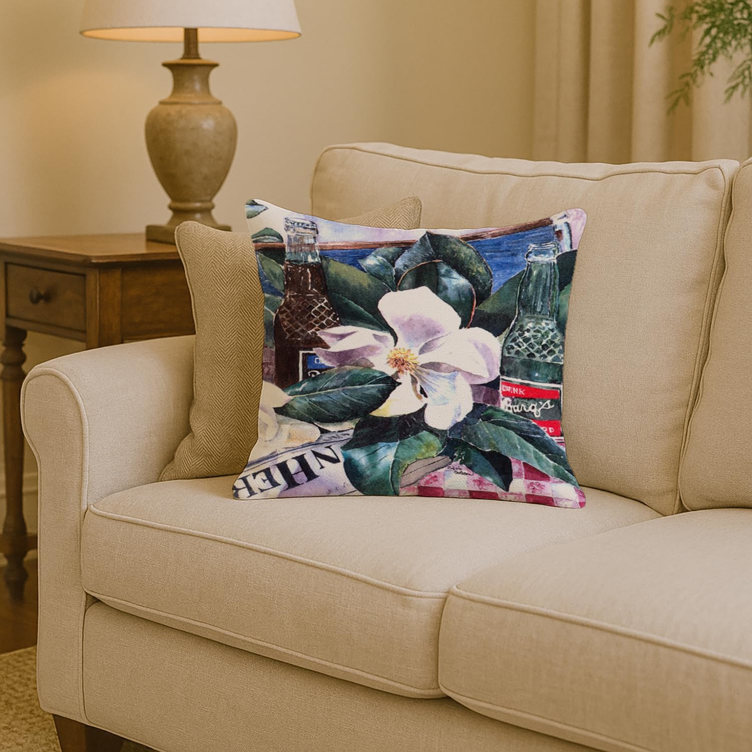Caroline's Treasures 1009PW1414 Barq's and Magnolia Fabric Decorative Pillow Machine Washable, Indoor Outdoor Decorative Pillow for Couch, Bed or Patio, 14Hx14W