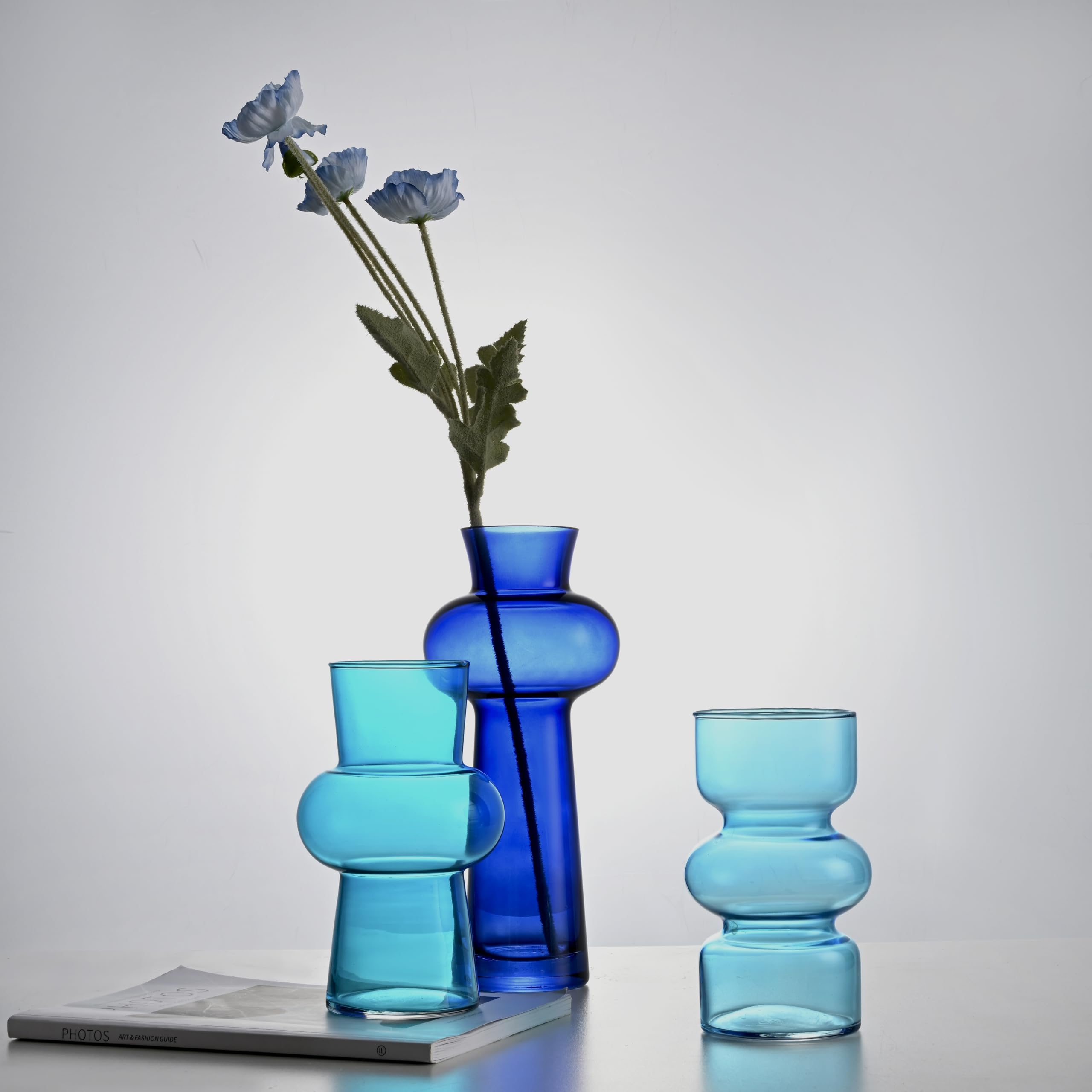 Amazon.com: Parlamain Blue Bubble Glass Vases Set of 3, Colored