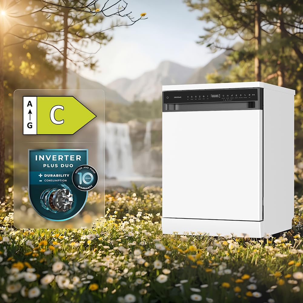 Cecotec Lavavajillas 60 cm Libre Instalación Bolero Aguazero 6550 | 16 Servicios, 3ª Bandeja Cubiertos, Motor Inverter Plus Duo, Control Touch, 12 Programas, Secado Autoapertura O2Dry