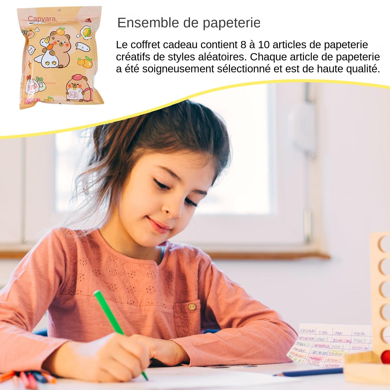 Kit de Papeterie Scrapbooking pour Filles et Étudiants - Ensemble Dessin Animé Capybara - Collection de Récompense de Classe