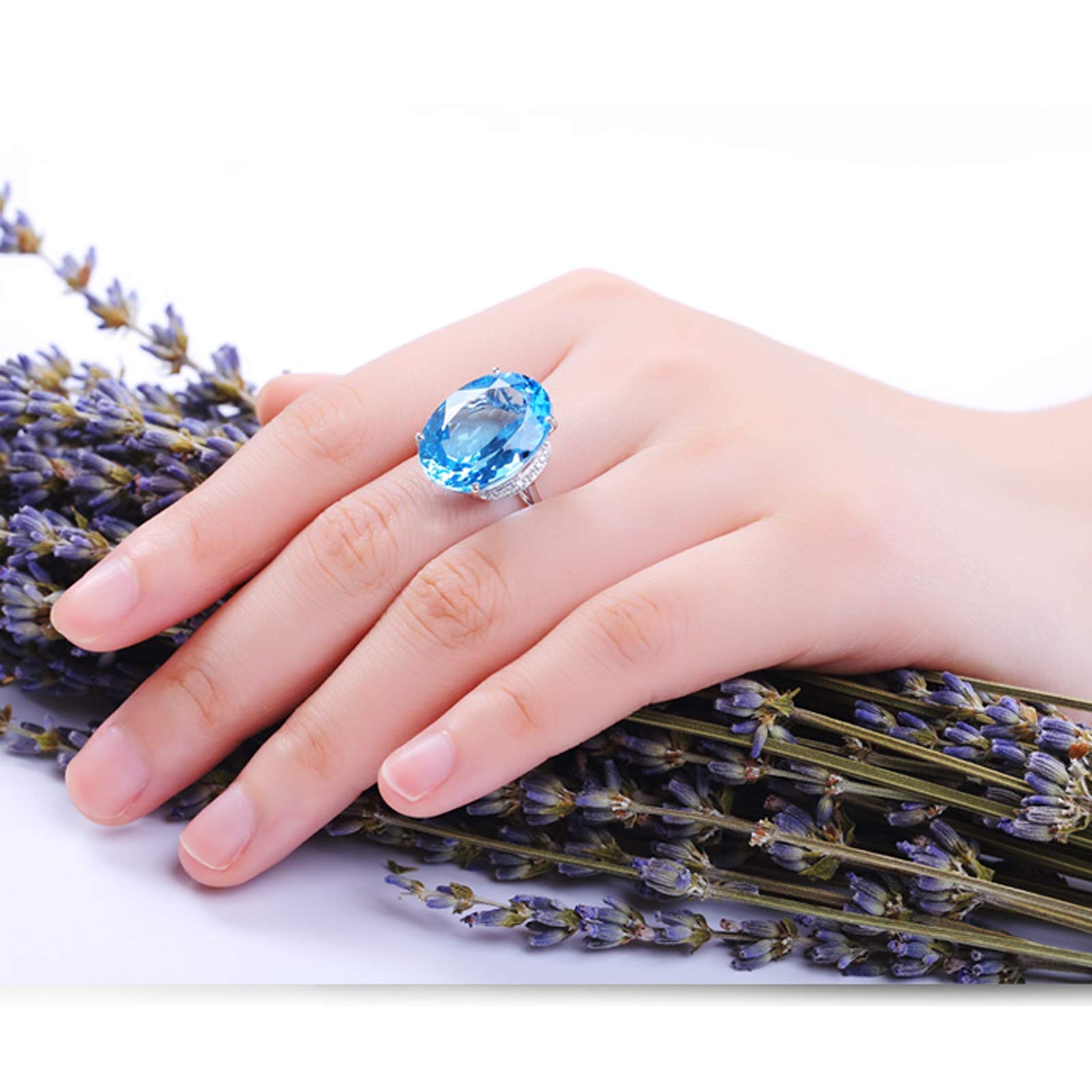 Beydodo Pierścionki damskie białe złoto 750 duży owalny topaz 16 ct obrączki ślubne białe złoto pierścionek diament e białe złoto, 65 cm (20,7 cala), colore: białe złoto, cod. TLLWGZ4285