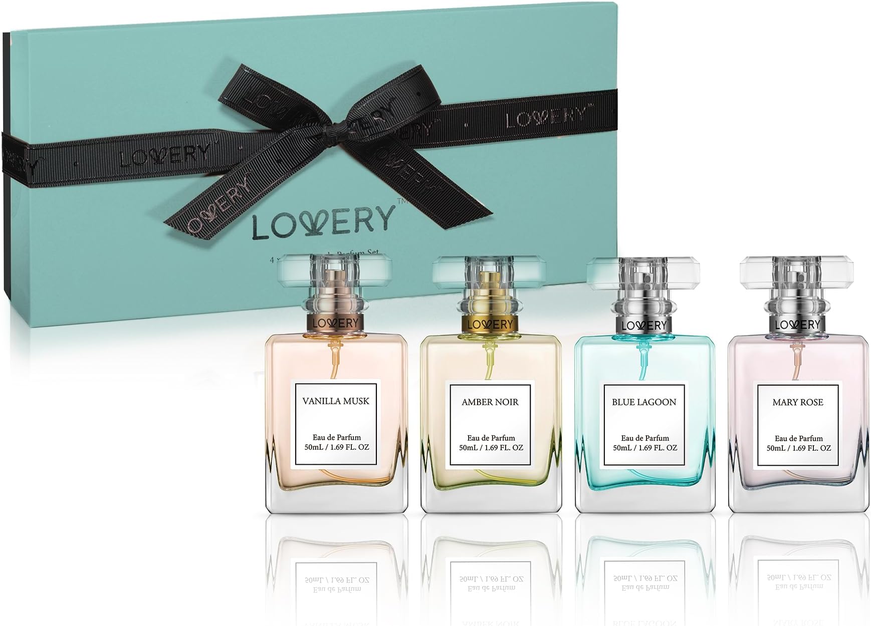 Christmas Gifts for Women, Perfume for Women, Women's Perfume Gift Set - 4pc Sampler With Vanilla Musk, Amber Noir, Blue Lagoon & Mary Rose Fragrances - Large Bottle of Floral Parfum Made in France