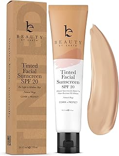 Tinted Sunscreen for Face - SPF 20 With Natural & Organic Ingredients Broad Spectrum Sunblock Lotion, Tinted Moisturizer Zinc Oxide Sunscreen Face for Skincare, Facial Sunscreen (Light Beige)