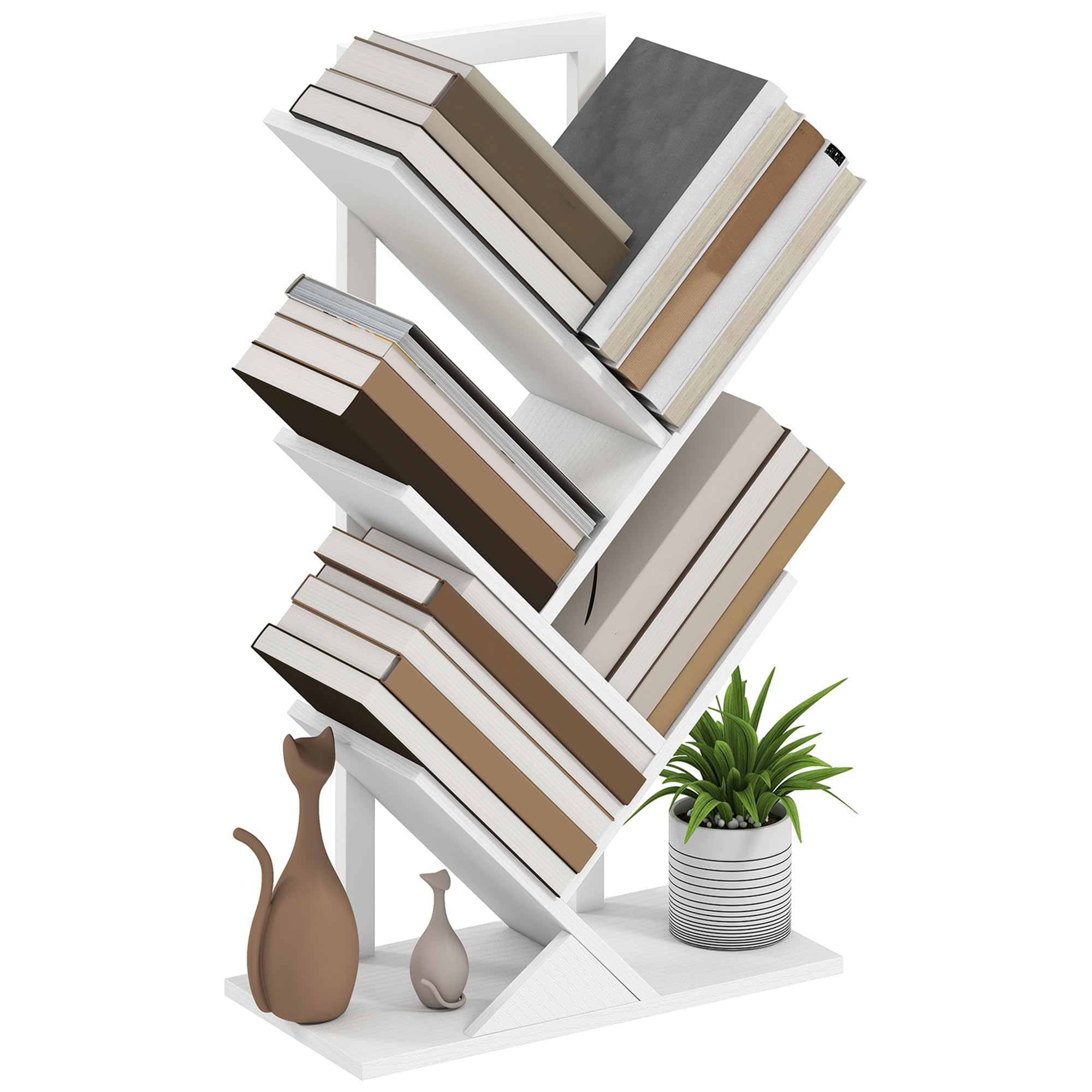 HOMCOM Librería en Forma de Árbol de 5 Niveles, Estantería de Libros con 5 Estantes, Estructura de Acero, para CD, DVD, Álbumes, Sala de Estar, Oficina, Estudio, Dormitorio, 50x24x82 cm, Blanco