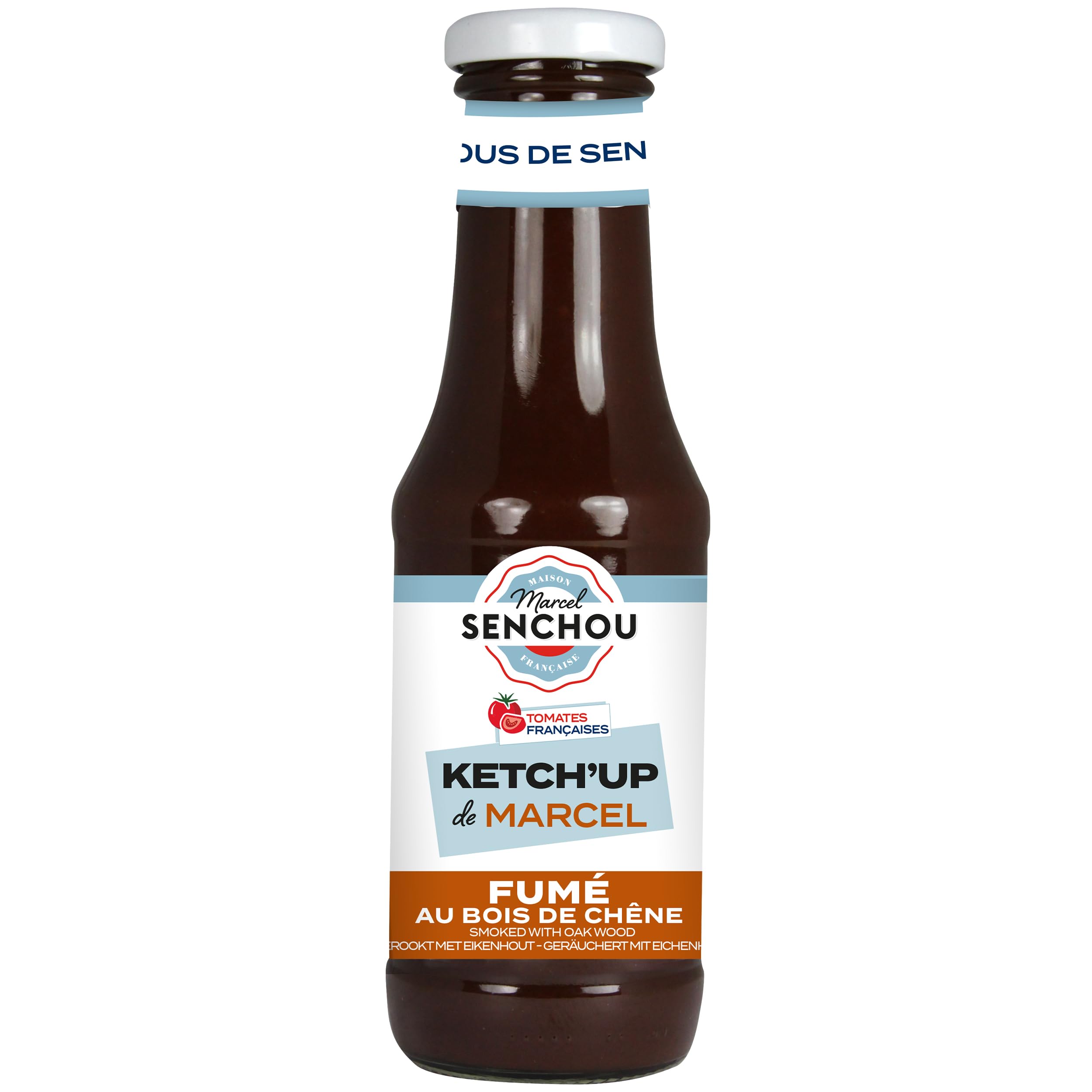 Pur Ketchup Fumé au Bois de Chêne - Accompagnement de Tapas, Grillades - Sans Colorant et Additif - Vegan Friendly & Gluten Free - 360g, Bouteille en Verre 82% Recyclé - SENCHOU