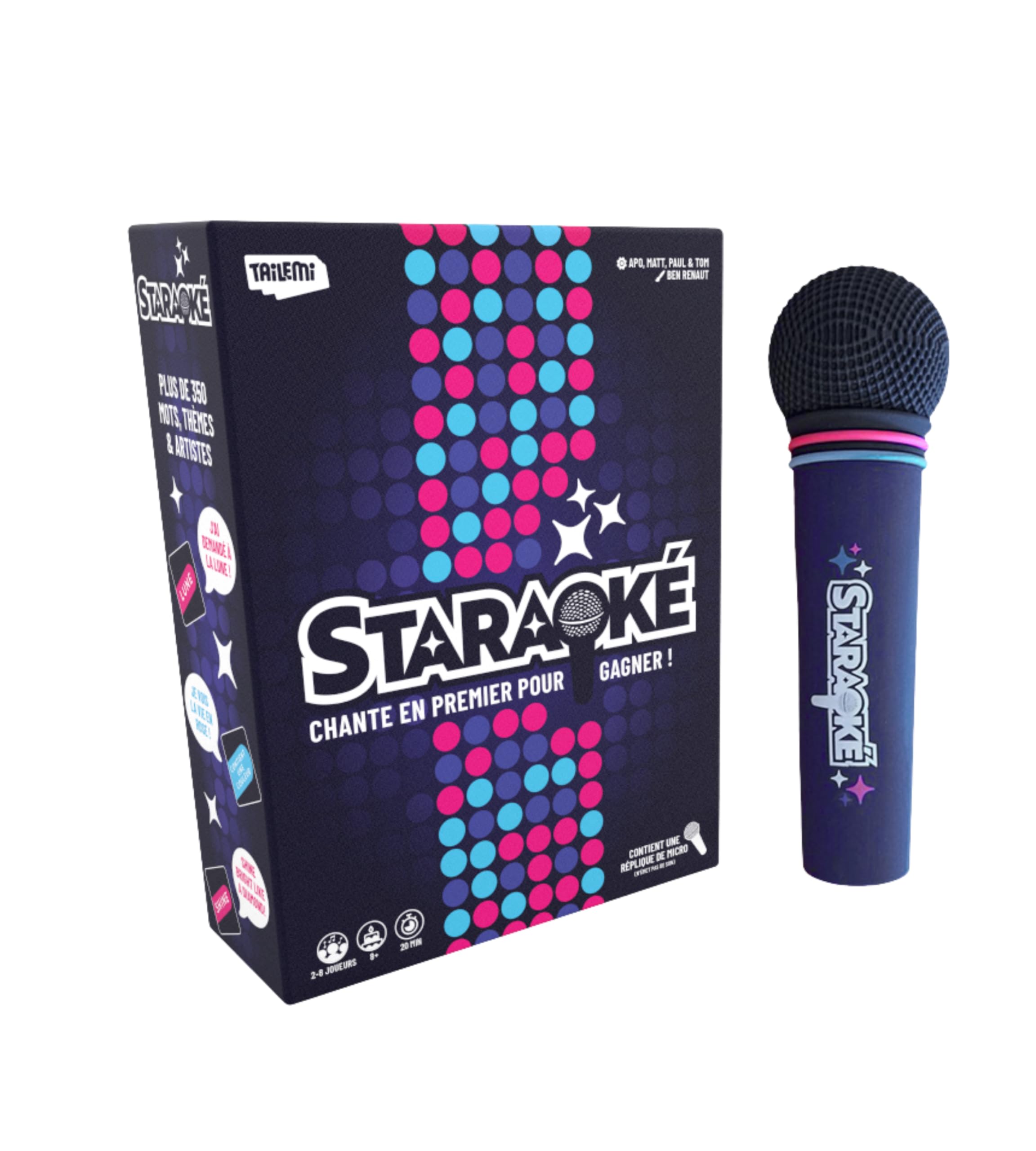 STARAOKÉ – Jeu de société Musical et drôle - Jeu d'Ambiance Entre Amis ou en Famille - Attrapez la réplique de Micro et Chantez Avant Les Autres ! Dès 8 Ans - 2 à 8 Joueurs - 350 Cartes Chant - 1