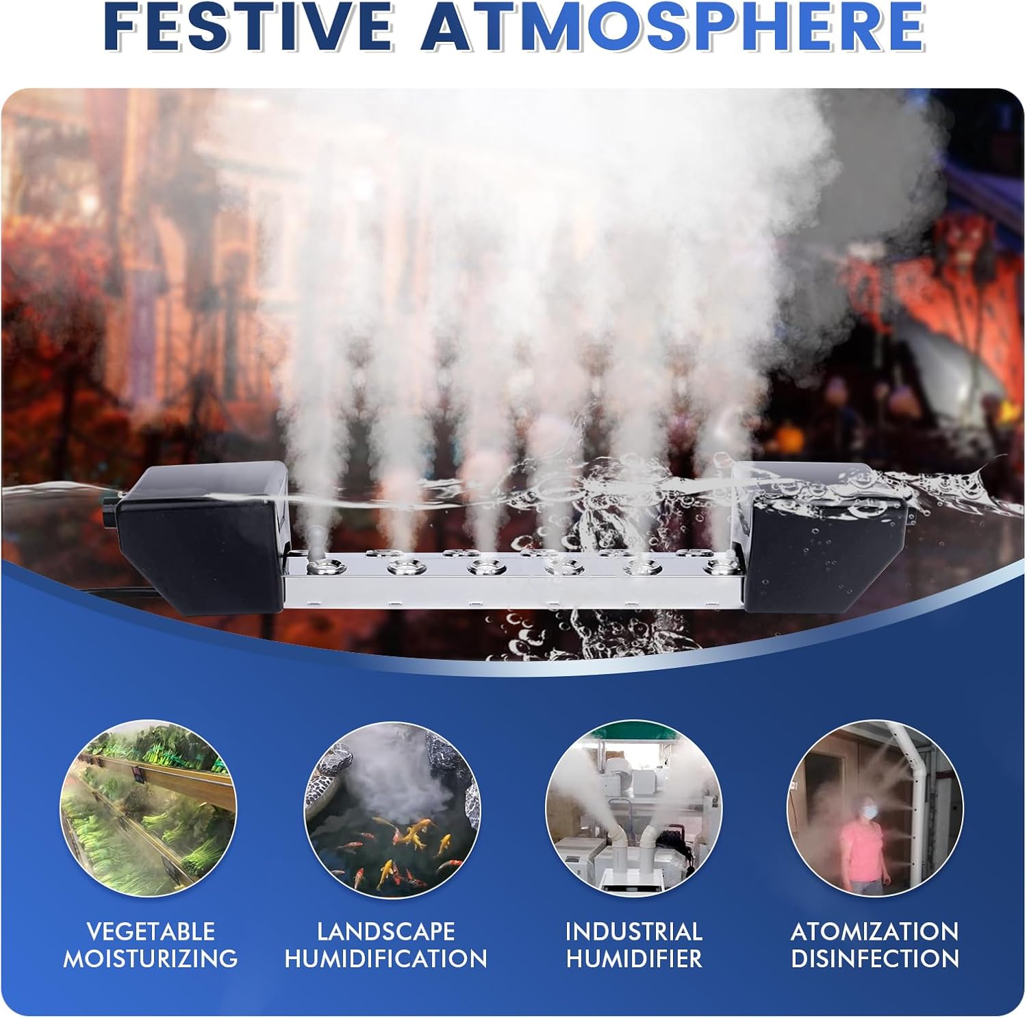 Ultrasonic Mist Maker 12 Heads, 9000mL/H Pond Fogger with 400W Power Supply Buoy Replacement Discs for Pond, Garden, Rockery, Greenhouse,Mushroom Halloween Decoration (12 Heads)