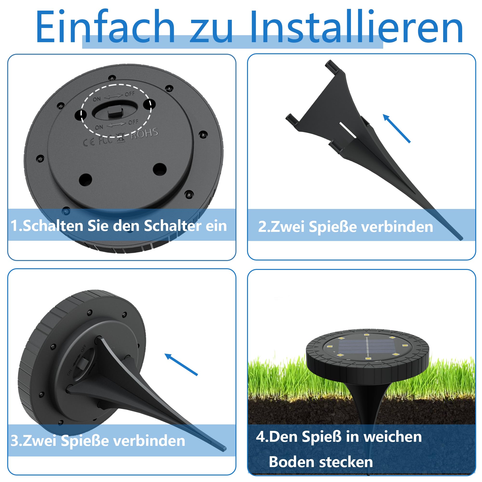 Solarna lampa podłogowa o ciepłej barwie bieli, 8 diod LED, lampy solarne do użytku na zewnątrz, opakowanie 12 sztuk - Solarne lampy ogrodowe LED, wodoodporna lampa podłogowa IP65