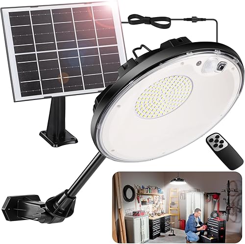 ropelux Luces solares para interiores y exteriores, 3500 lúmenes, 4 modos (1 modo todo el día), sensor de movimiento, luz solar de cobertizo de
