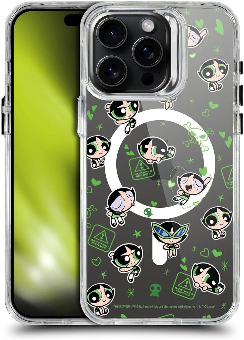 Head Case Designs Officially Licensed The Powerpuff Girls Buttercup Pattern Character Icons Shockproof Bumper Case [Military Grade] Compatible with Apple iPhone 15 Pro Max and Compatible with MagSafe
